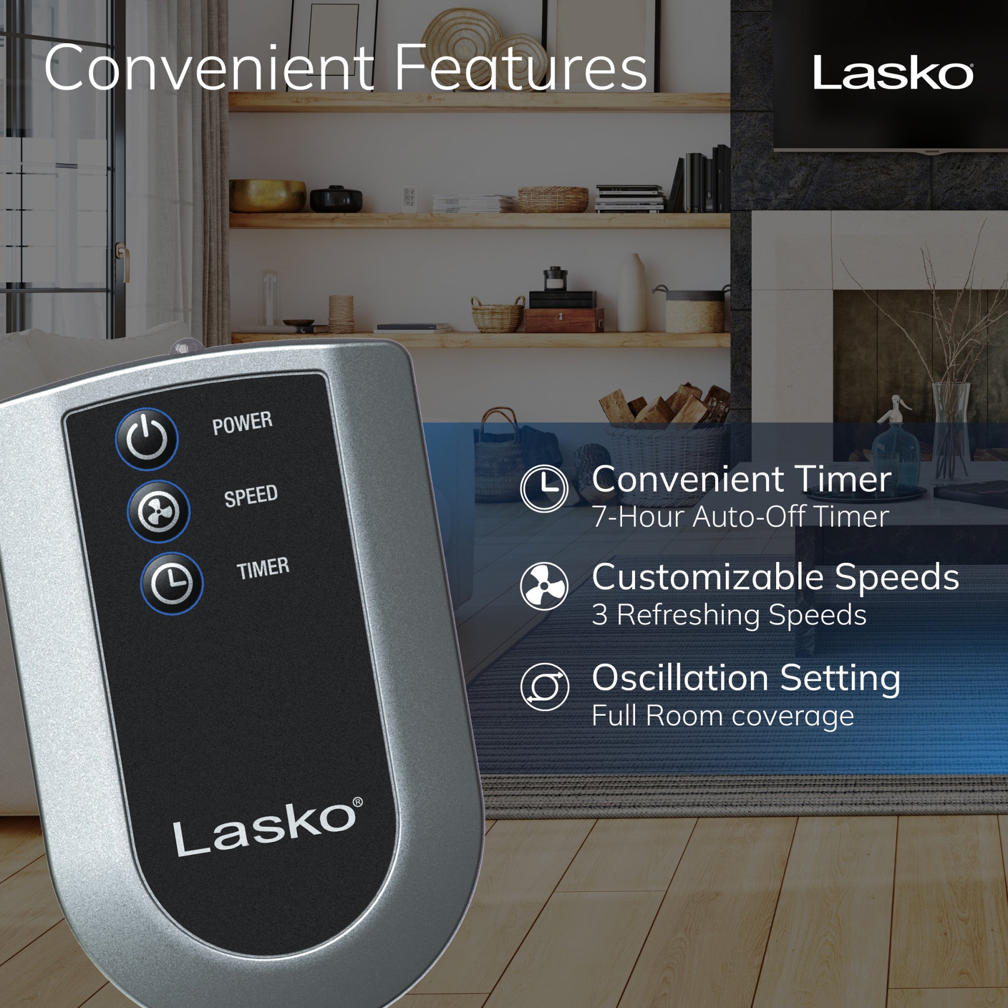 Lasko 20 Pedestal Fan: Oscillating. 4-Speed. Remote. Timer. Black - Image 3