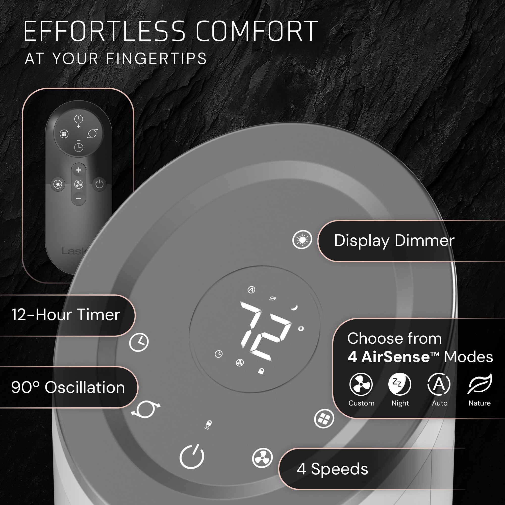 Lasko Ascend 36 Tower Fan: Oscillating. 4-Speed. Remote. Timer. Gray - Image 7