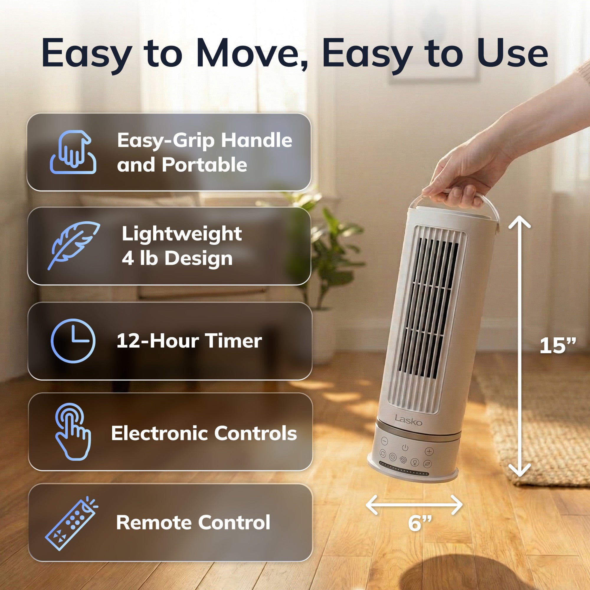 Lasko StealthBreeze 15 DC Table Fan: Oscillating. 12-Speed. 15?? Tilt. Remote. White - Image 6