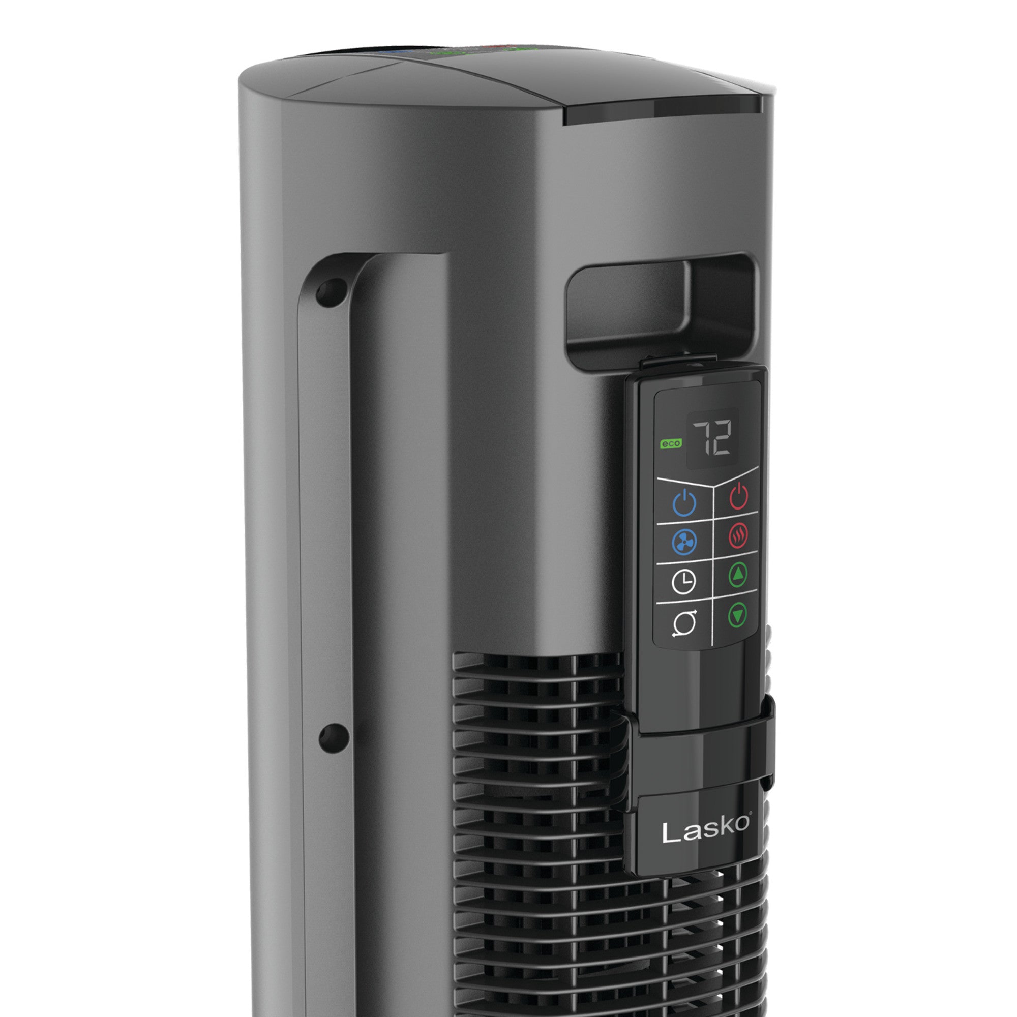 Lasko DUO Comfort 42 DC Tower Fan and Ceramic Space Heater: Oscillating. 3 Heat Settings. 8 Fan Speeds. Remote. Timer. Tip-Over Switch. Child Lock. Gray - Image 12
