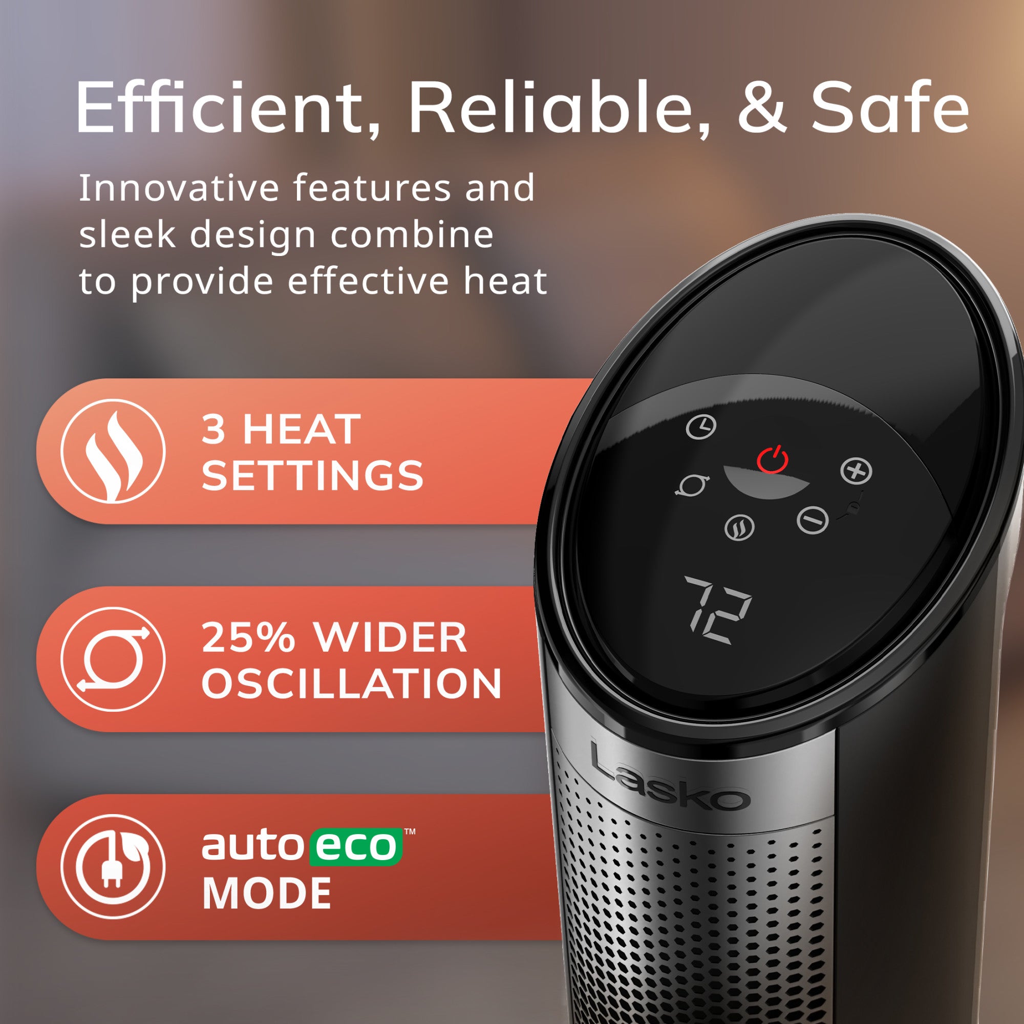 Lasko 22 Ceramic Tower Space Heater: Oscillating. 3 Heat Settings. Remote. Timer. Tip-Over Switch. Child Lock. Thermostat. Black - Image 7