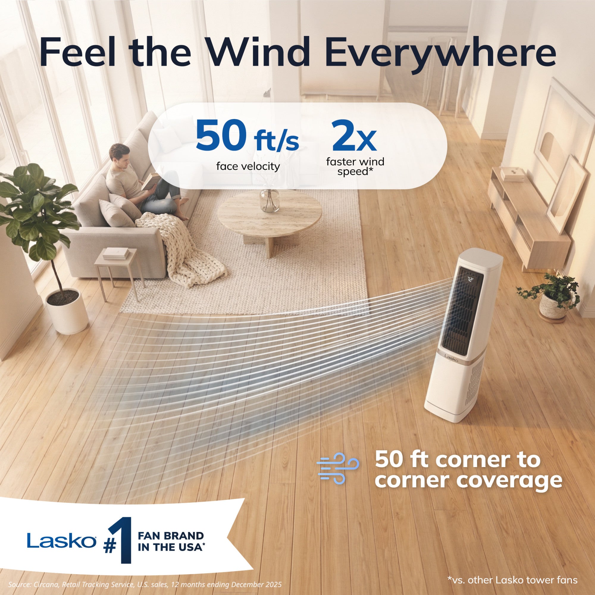 Lasko Stratus 35 DC Tower Fan: Oscillating. 12-Speed. High Velocity. Remote. White - Image 2