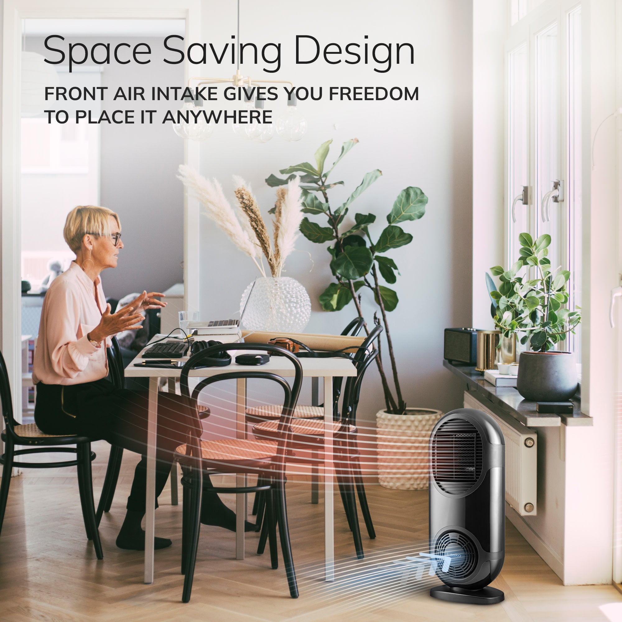 Lasko Motion X 27 Ceramic Console Space Heater: Dual Oscillation. 3 Heat Settings. Remote. Timer. Tip-Over Switch. Child Lock. Thermostat. Black - Image 3