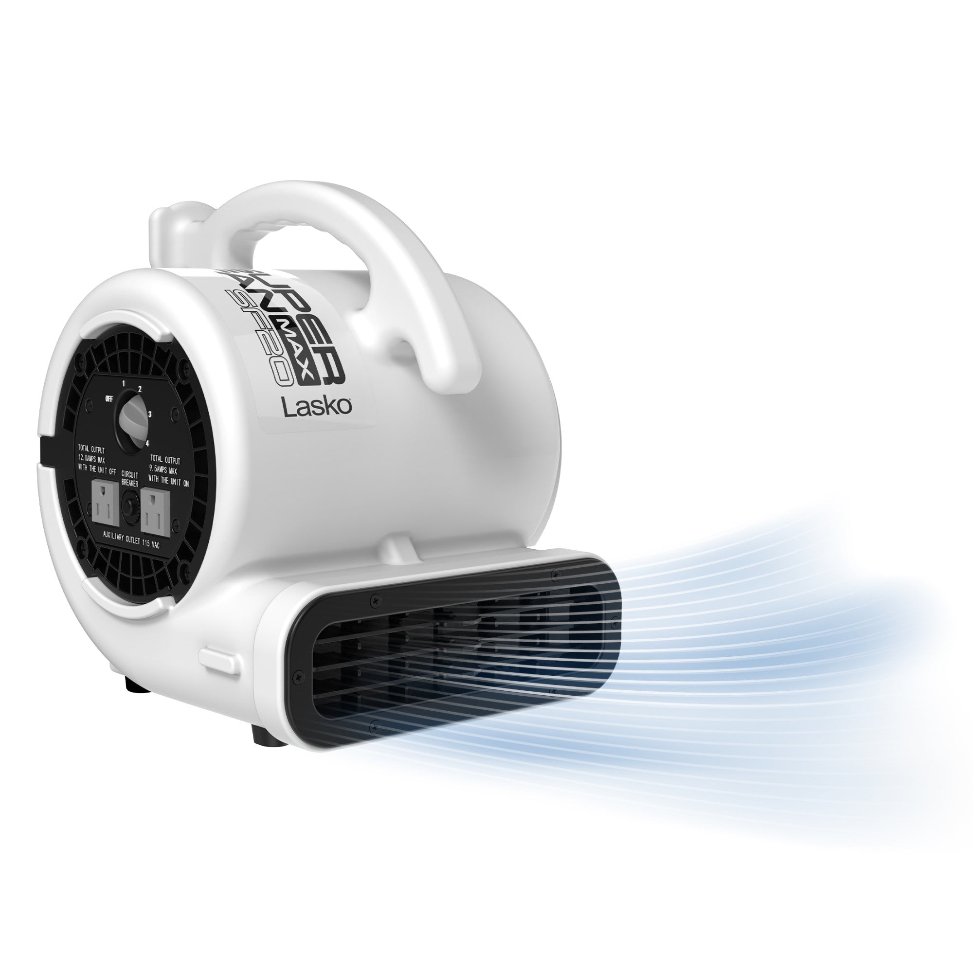 Lasko Super Fan Max 13 Air Mover Fan: 4-Speed. High Velocity. 2 Outlets. White