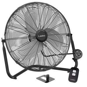 Lasko 20 High Velocity Floor Fan: Wall Mount. 3-Speed. Remote. Black