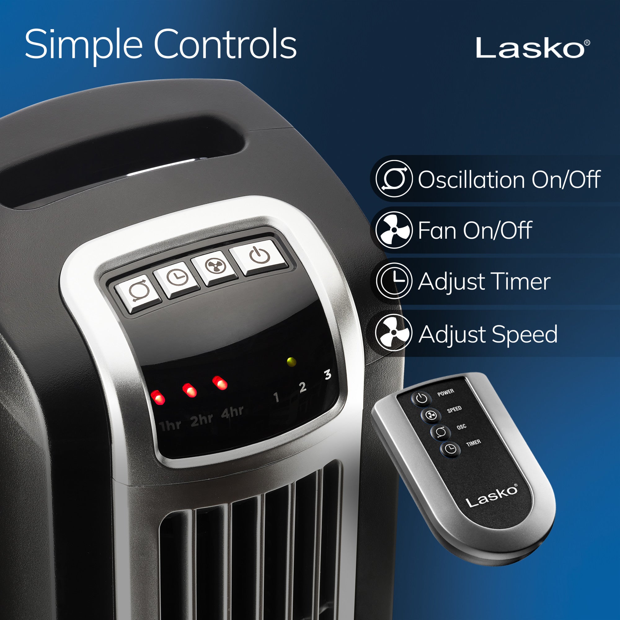 Lasko 36 Tower Fan: Oscillating. 3-Speed. Remote. Timer. Black - Image 3