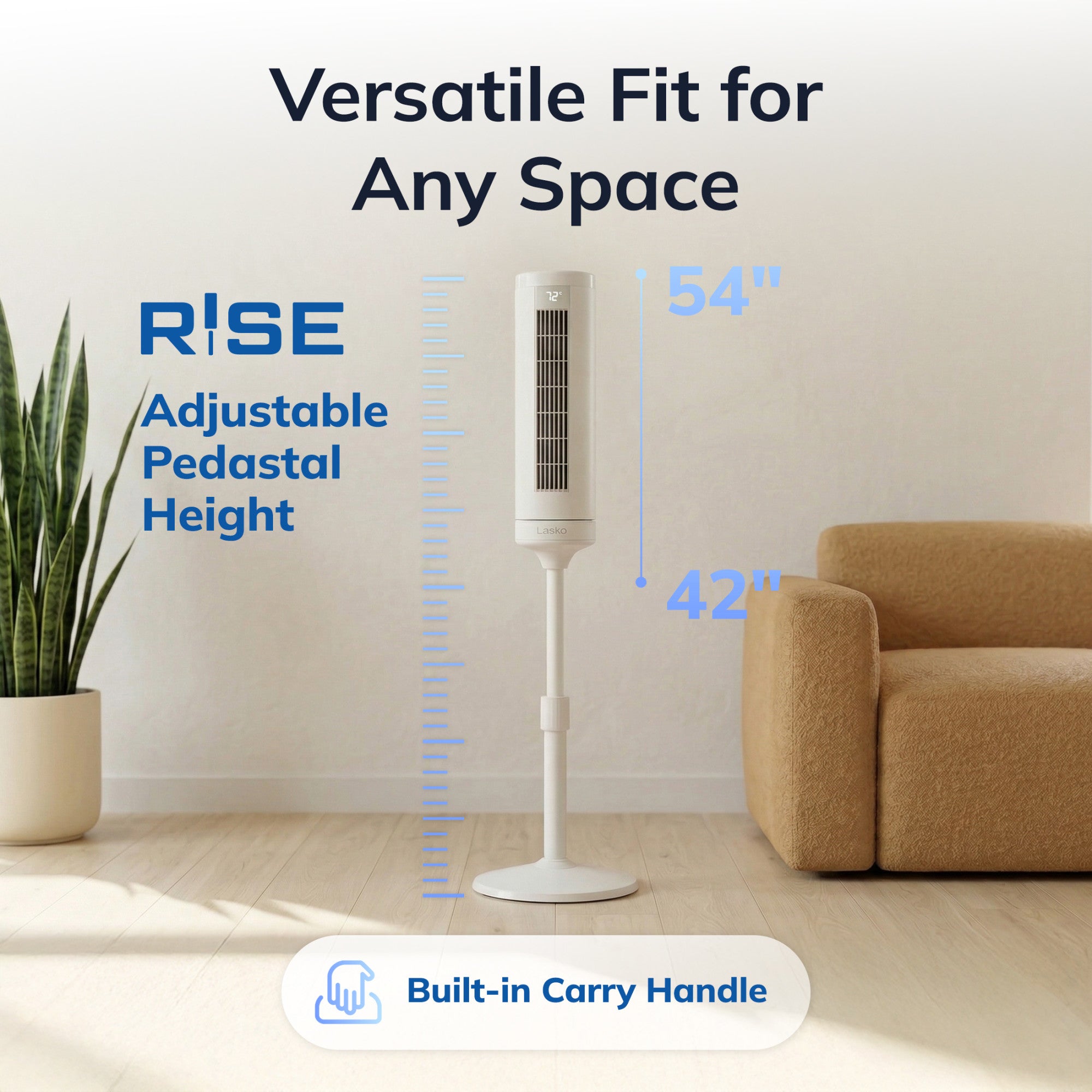 Lasko Rise 54 DC Pedestal Fan: Oscillating. 8-Speed. Remote. Timer. White - Image 7