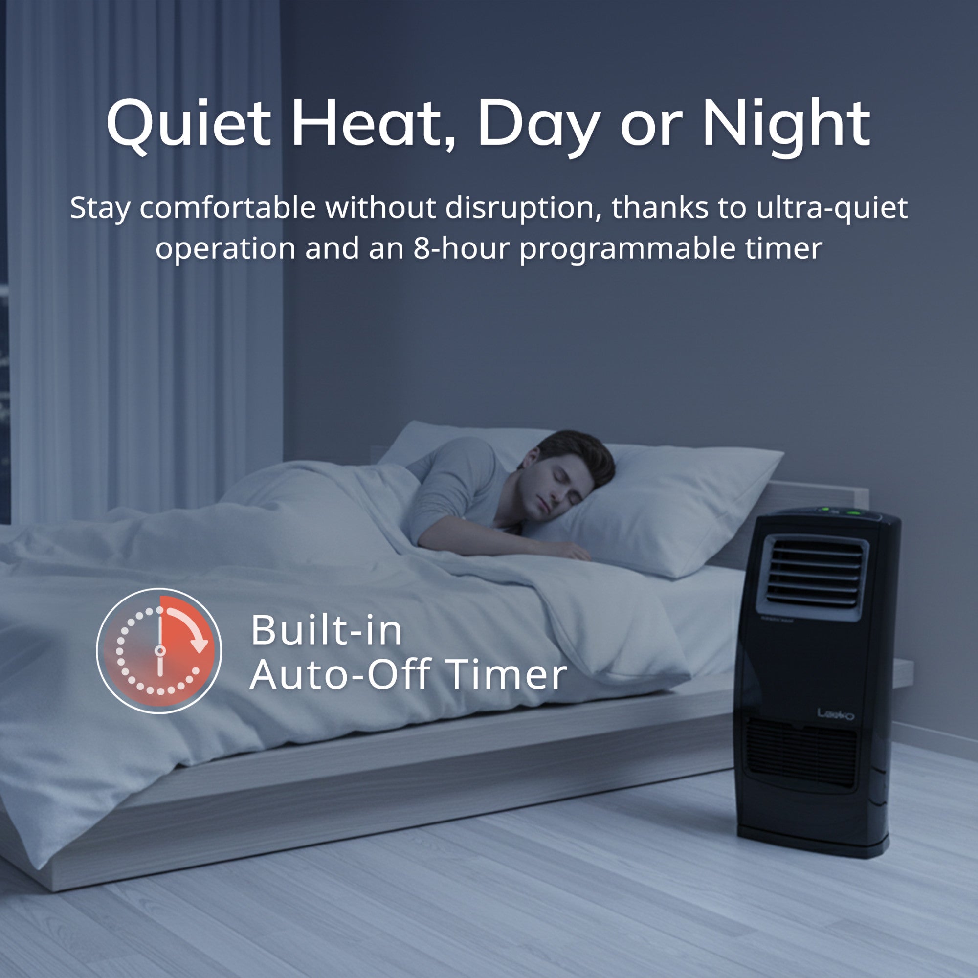 Lasko Motion Heat Plus 23 Ceramic Console Space Heater: Oscillating. 3 Heat Settings. Remote. Timer. Tip-Over Switch. Adjustable Louvers. Thermostat. Black - Image 8