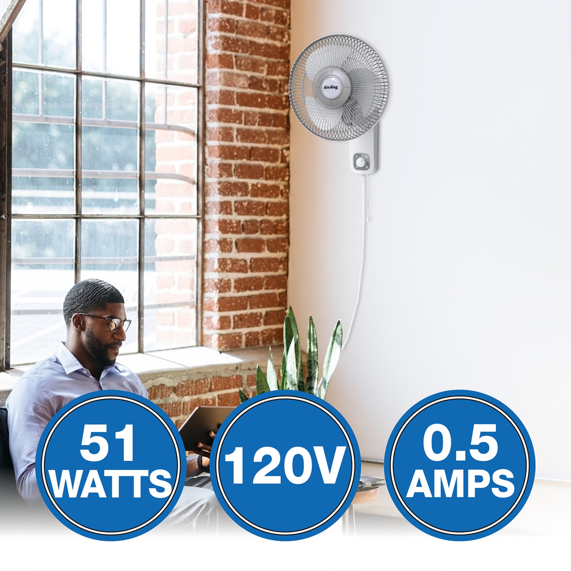 Air King 1/50 HP 12 Commercial Grade Wall Mount Fan: Oscillating. 3-Speed. Gray - Image 2