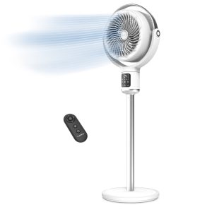 Lasko Whirlwind 7 DC Pedestal Fan: Dual Oscillation. 24-Speed. Remote. Timer. White