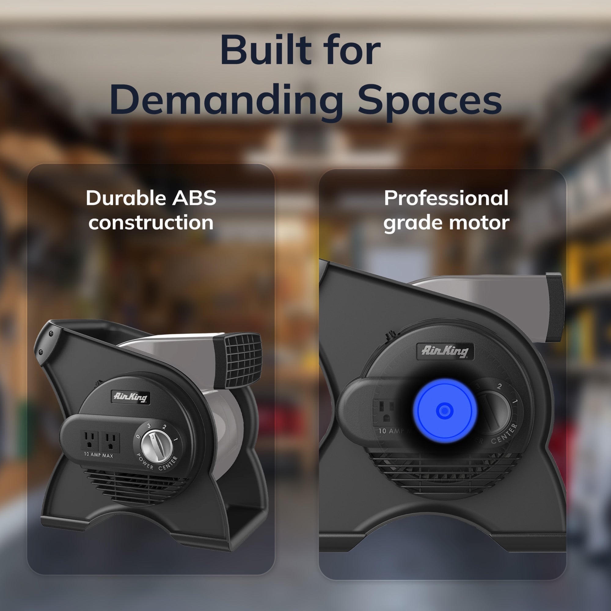 Air King 1/16 HP 11 Air Mover Blower Fan: 3-Speed. High Velocity. 2 Outlets. Pivoting. Black - Image 4