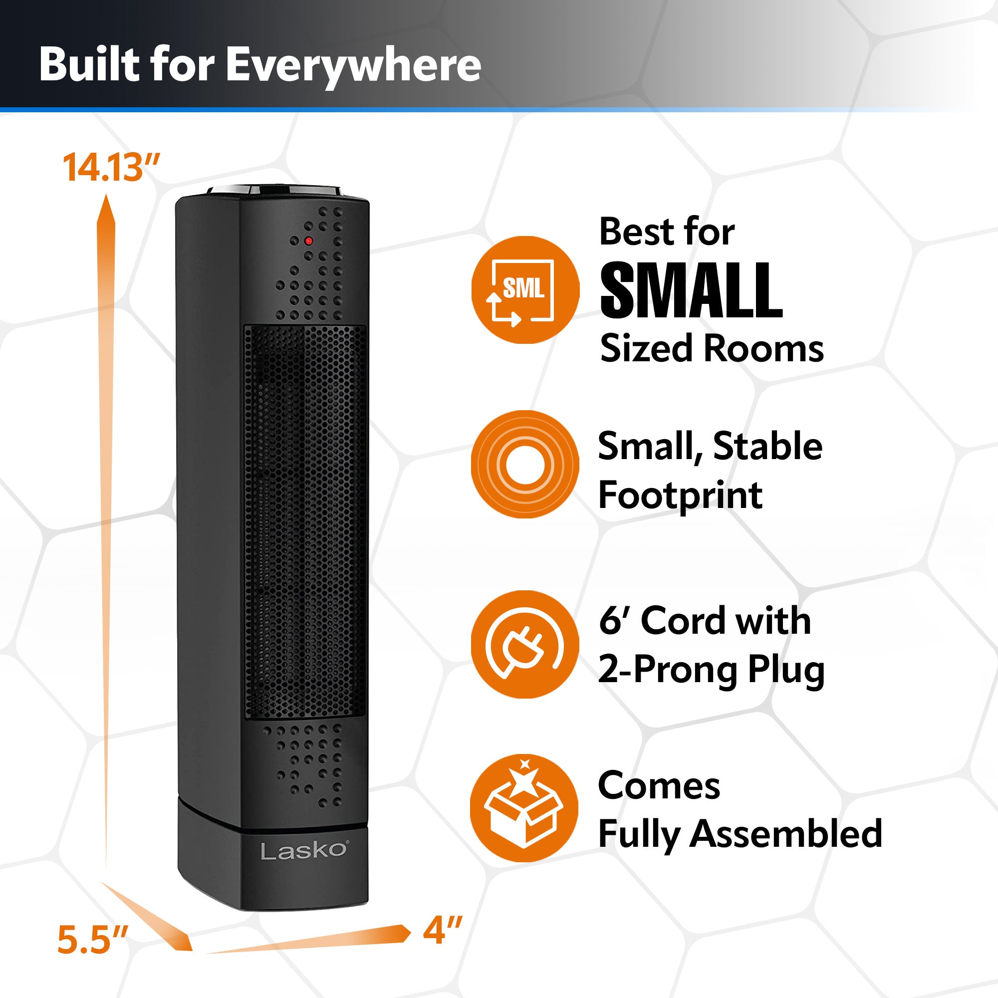Lasko 14 Ceramic Tower Space Heater: Oscillating. 2 Heat Settings. Thermostat. Black - Image 5