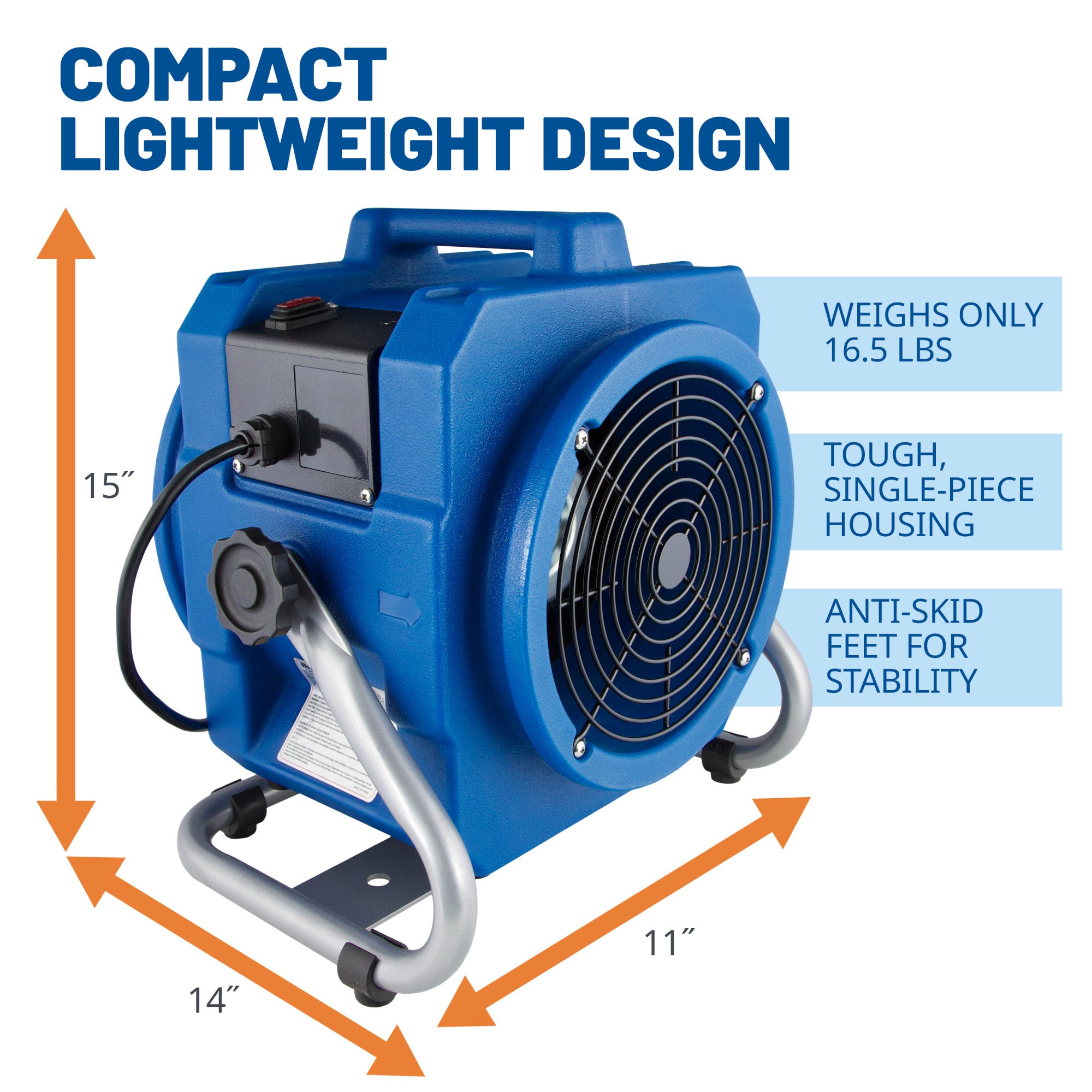 BlueDri 1/5 HP Axial Air Mover Blower Fan: 870 CFM. 2-speed. blue - Image 3
