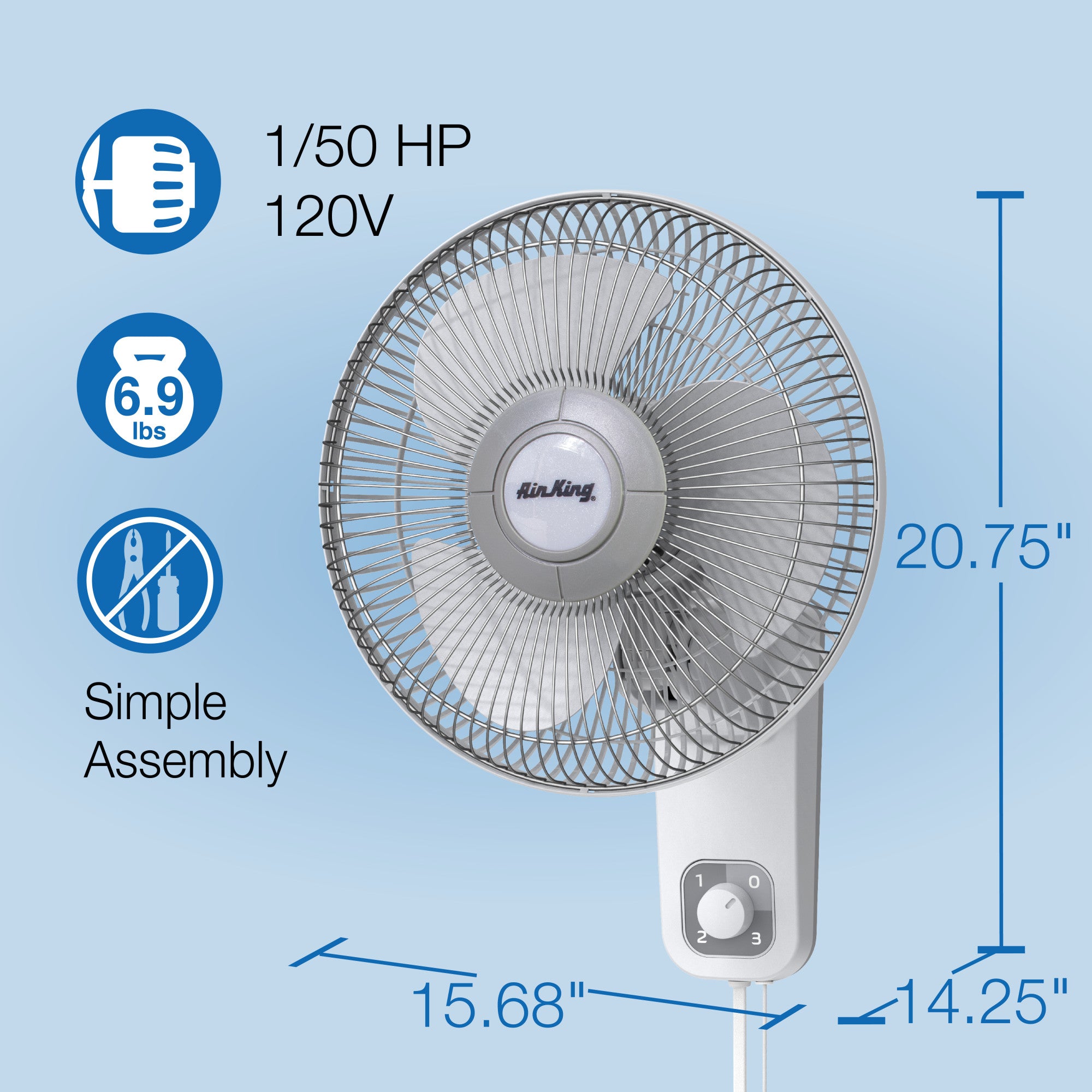 Air King 1/50 HP 12 Commercial Grade Wall Mount Fan: Oscillating. 3-Speed. Gray - Image 6