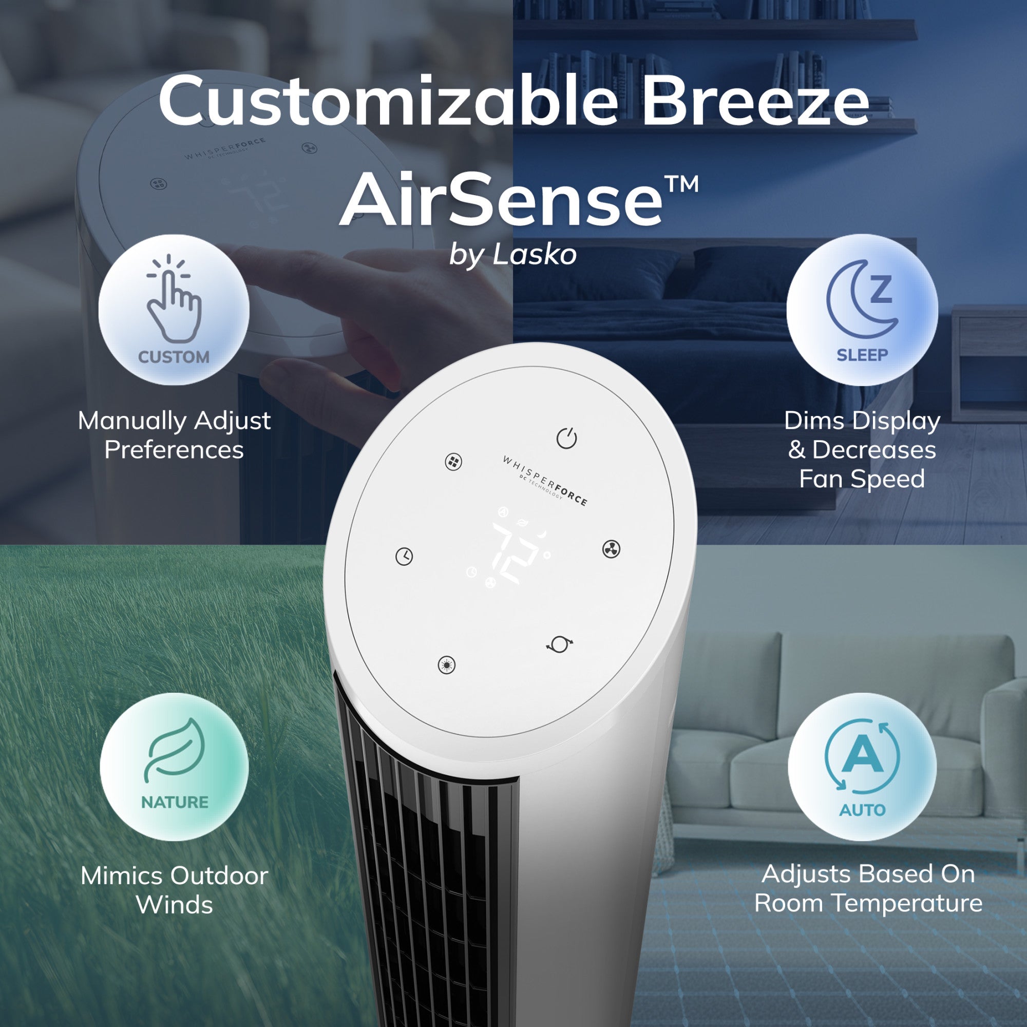 Lasko 36 DC Tower Fan: Oscillating. 12-Speed. Remote. Timer. White - Image 4