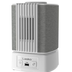Lasko SlumberBreeze 8 Table Fan with White Noise: Oscillating. 2-Speed. White