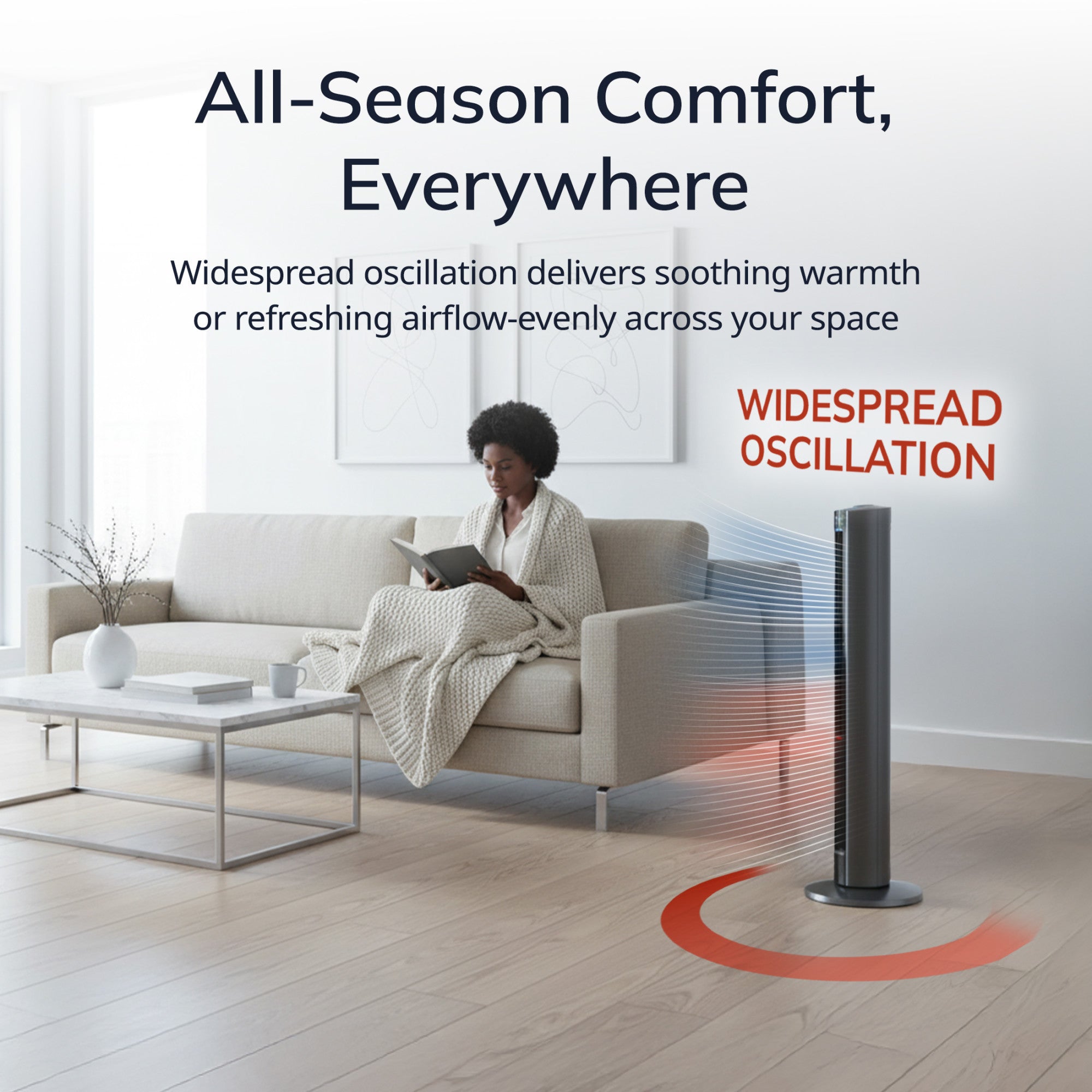Lasko DUO Comfort 42 DC Tower Fan and Ceramic Space Heater: Oscillating. 3 Heat Settings. 8 Fan Speeds. Remote. Timer. Tip-Over Switch. Child Lock. Gray - Image 3