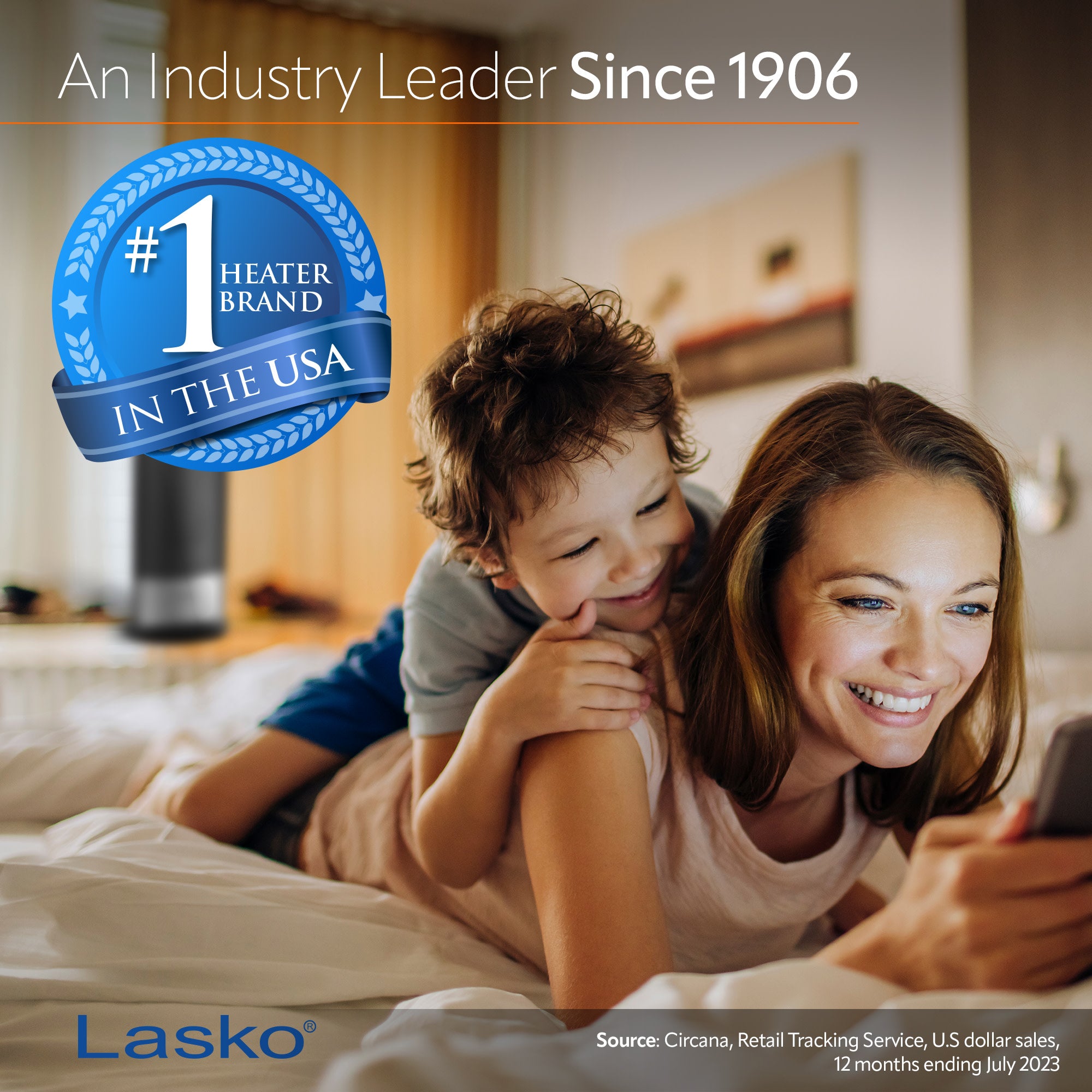 Lasko 14 Ceramic Tower Space Heater: Oscillating. 2 Heat Settings. Thermostat. Black - Image 2