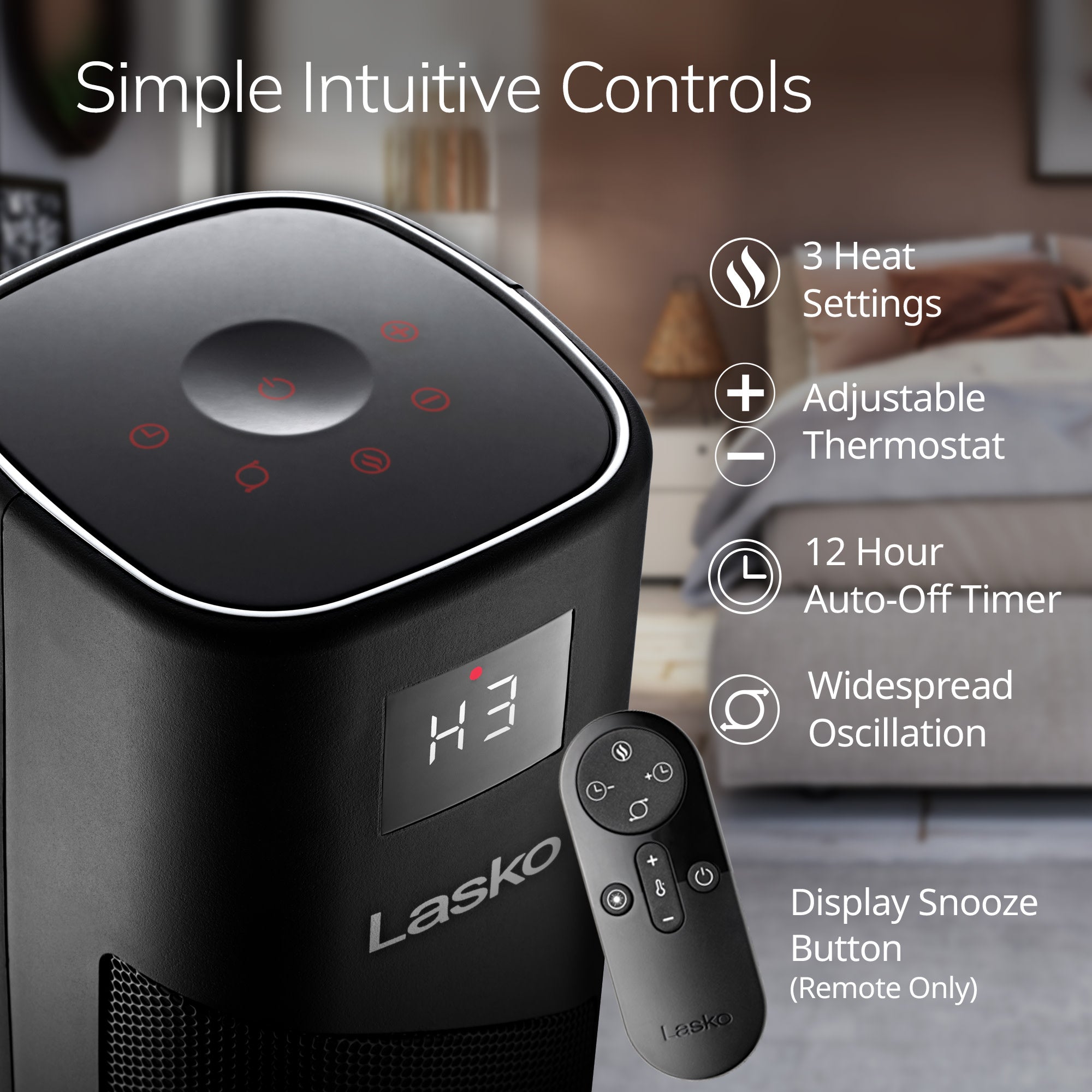 Lasko CT32150 32 Digital Ceramic Tower Space Heater with Remote Control. Black - Image 4