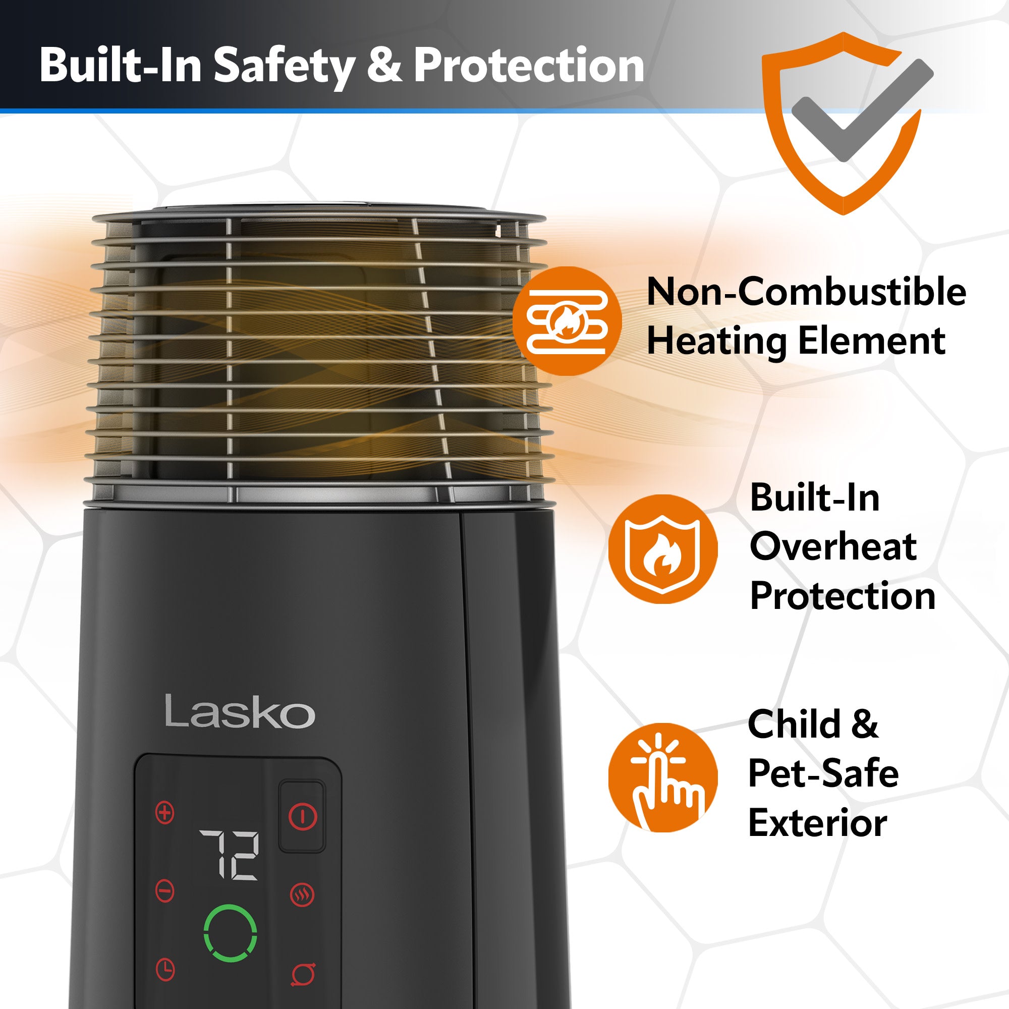Lasko 24 Full-Circle Ceramic Tower Space Heater: Oscillating. 3 Heat Settings. Remote. Timer. Tip-Over Switch. Thermostat. Black - Image 4