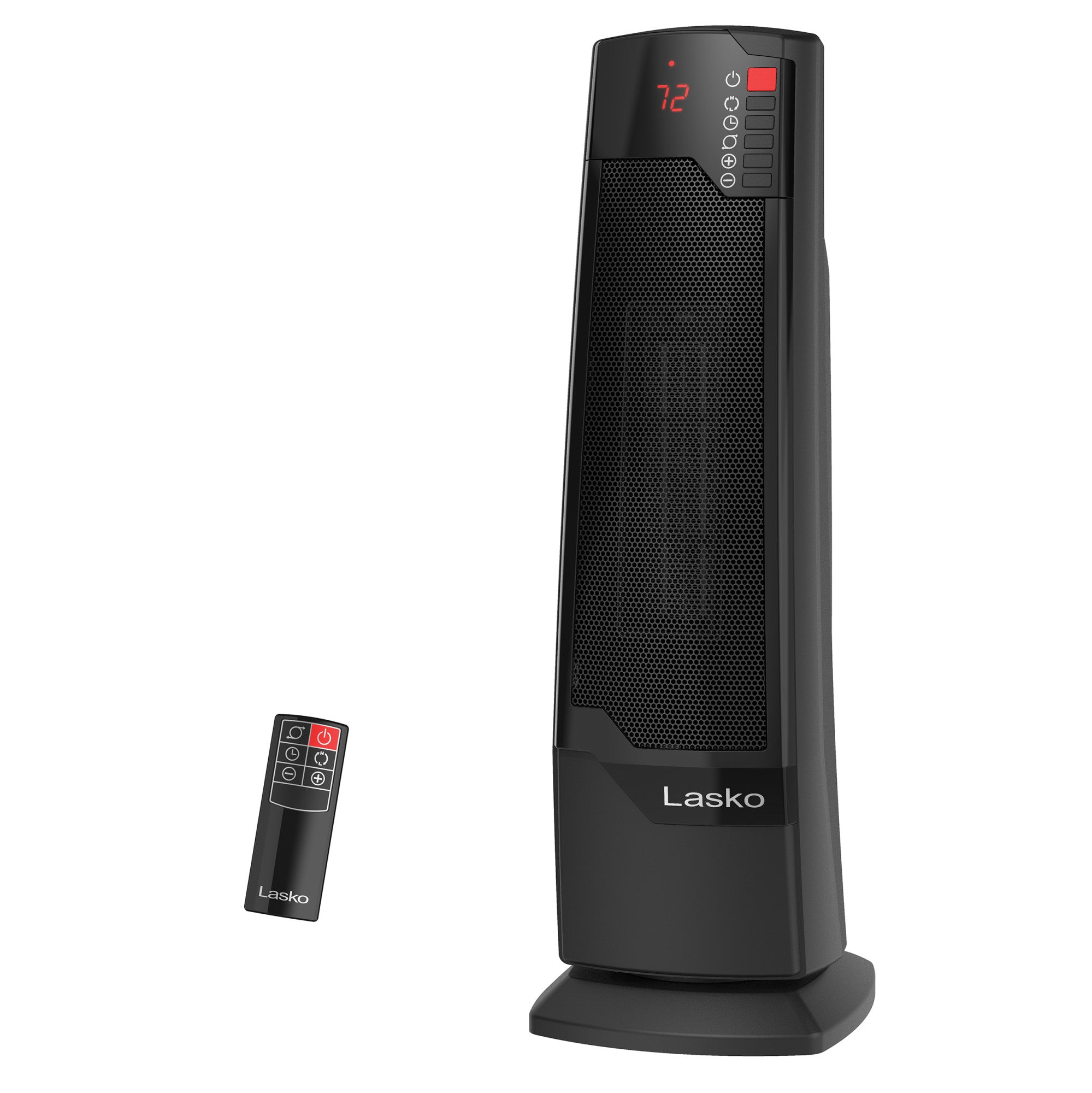 Lasko 22 Ceramic Tower Space Heater: Oscillating. 2 Heat Settings. Remote. Timer. Thermostat. Black