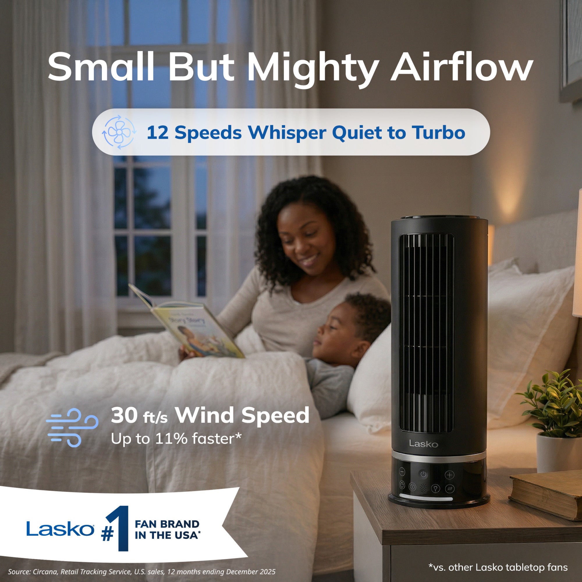Lasko StealthBreeze 15 DC Table Fan: Oscillating. 12-Speed. 15?? Tilt. Remote. Black - Image 2