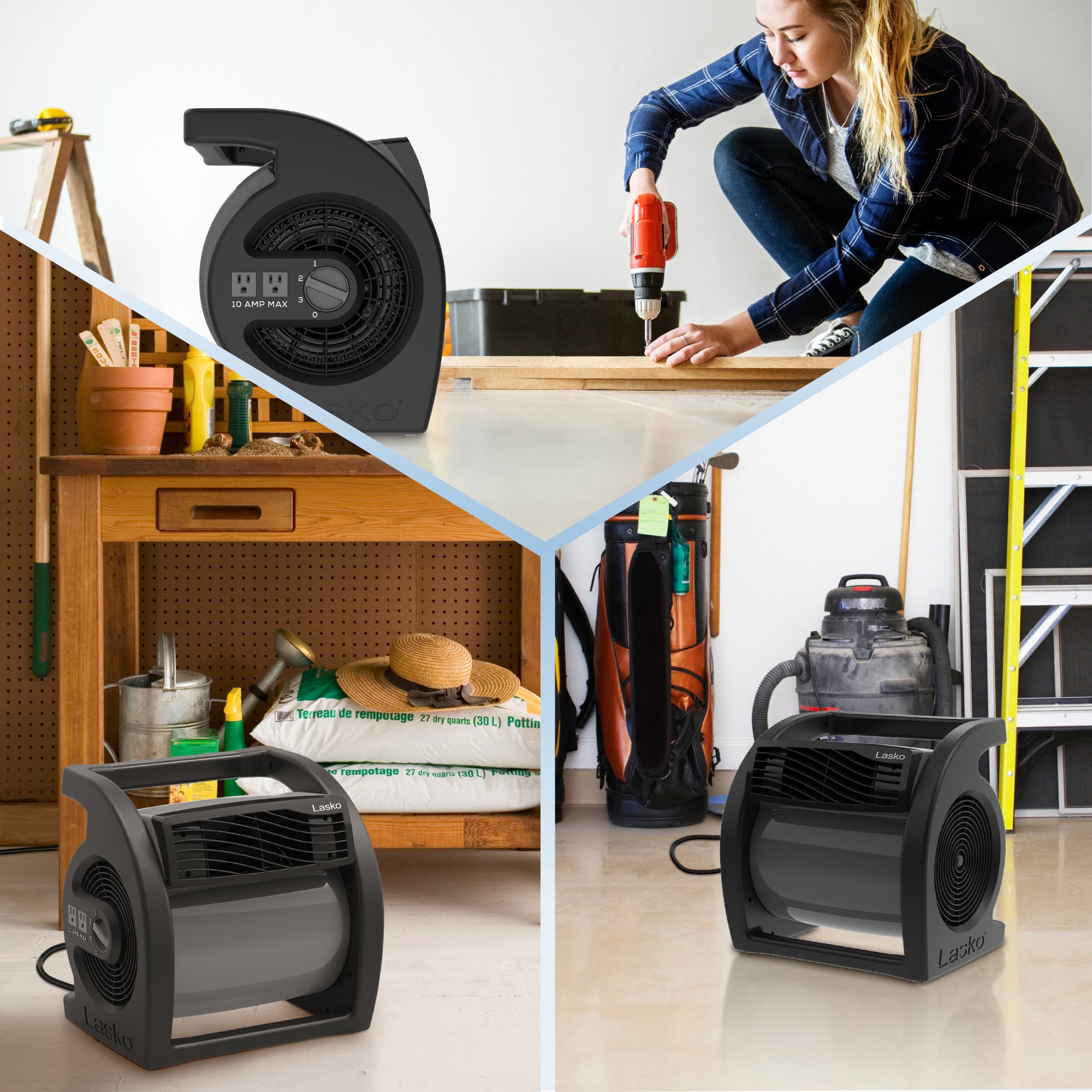 Lasko Max Performance 15 Air Mover Blower Fan: 3-Speed. High Velocity. 2 Outlets. Black - Image 7