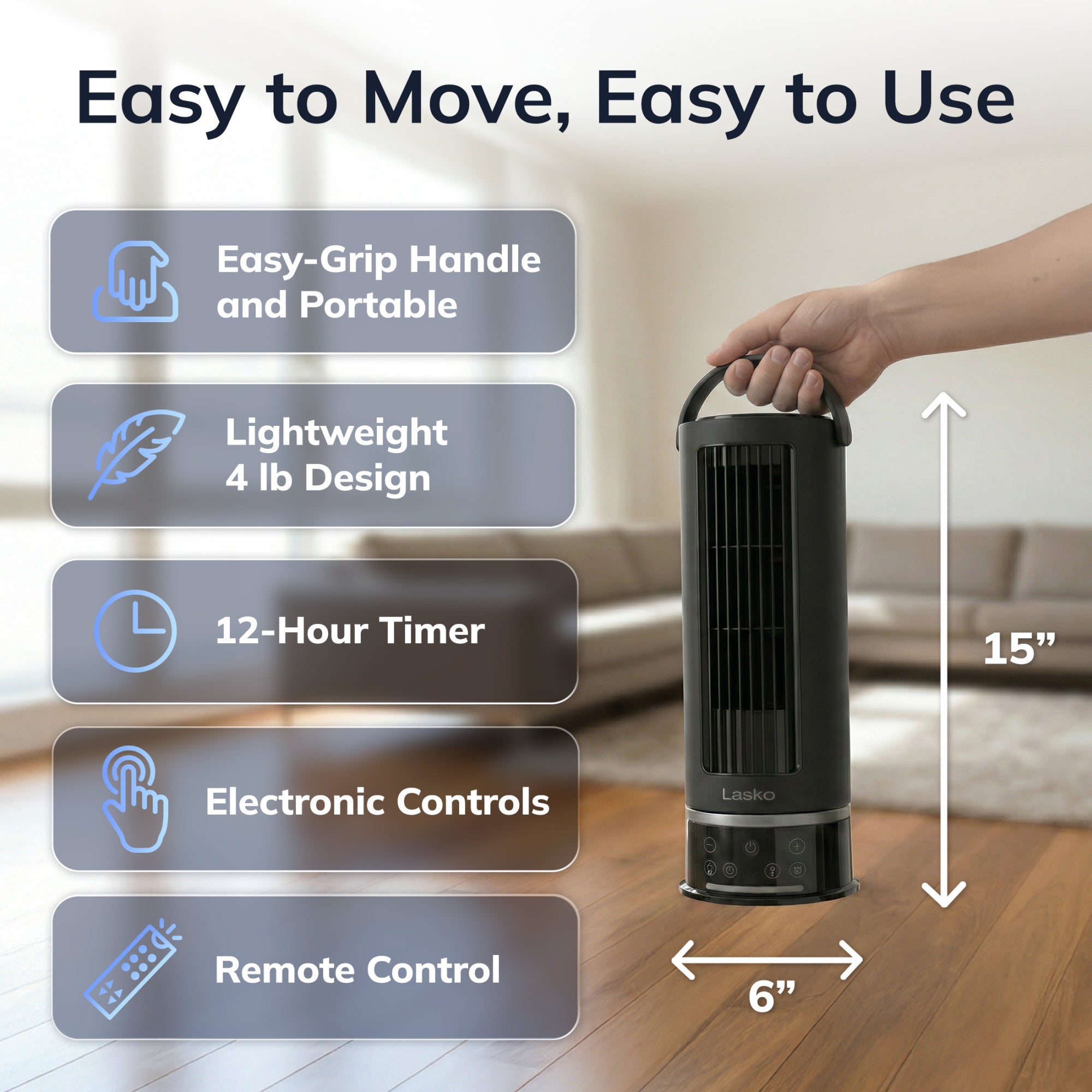 Lasko StealthBreeze 15 DC Table Fan: Oscillating. 12-Speed. 15?? Tilt. Remote. Black - Image 6