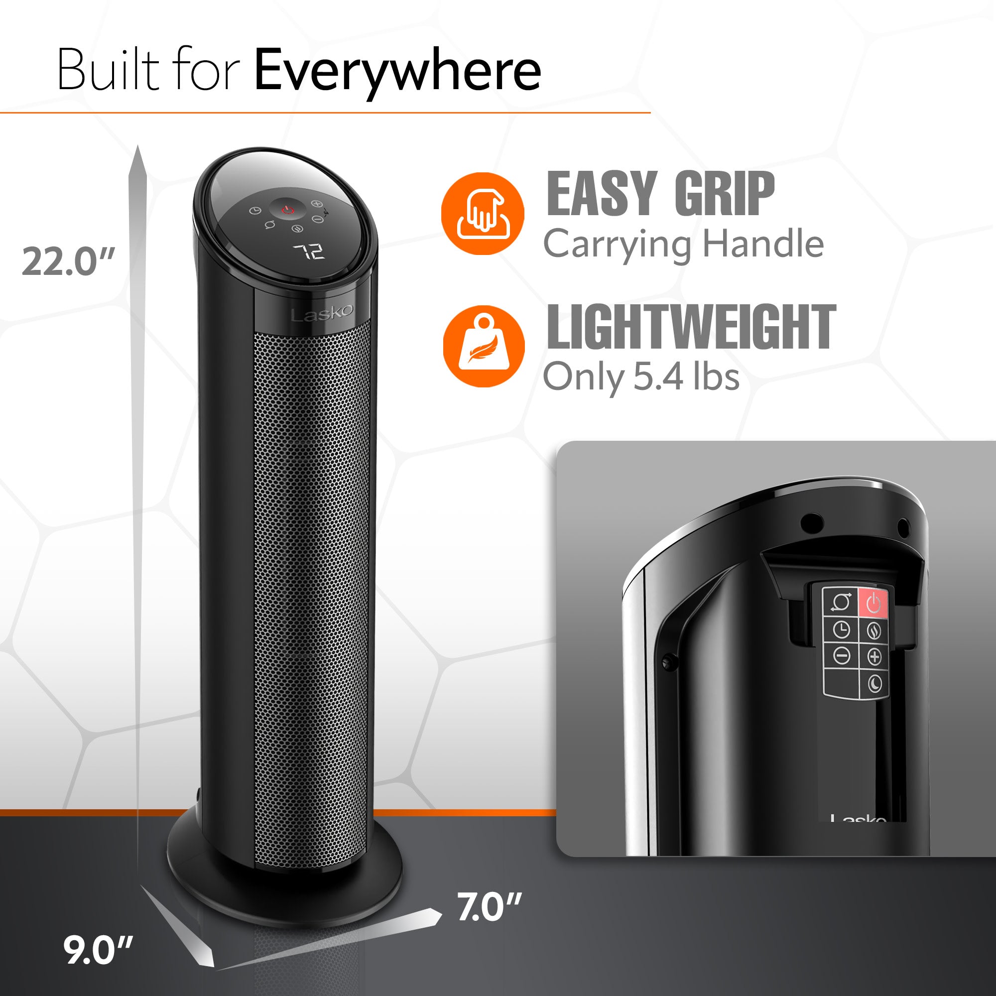 Lasko 22 Ceramic Tower Space Heater: Oscillating. 3 Heat Settings. Remote. Timer. Tip-Over Switch. Child Lock. Thermostat. Black - Image 5