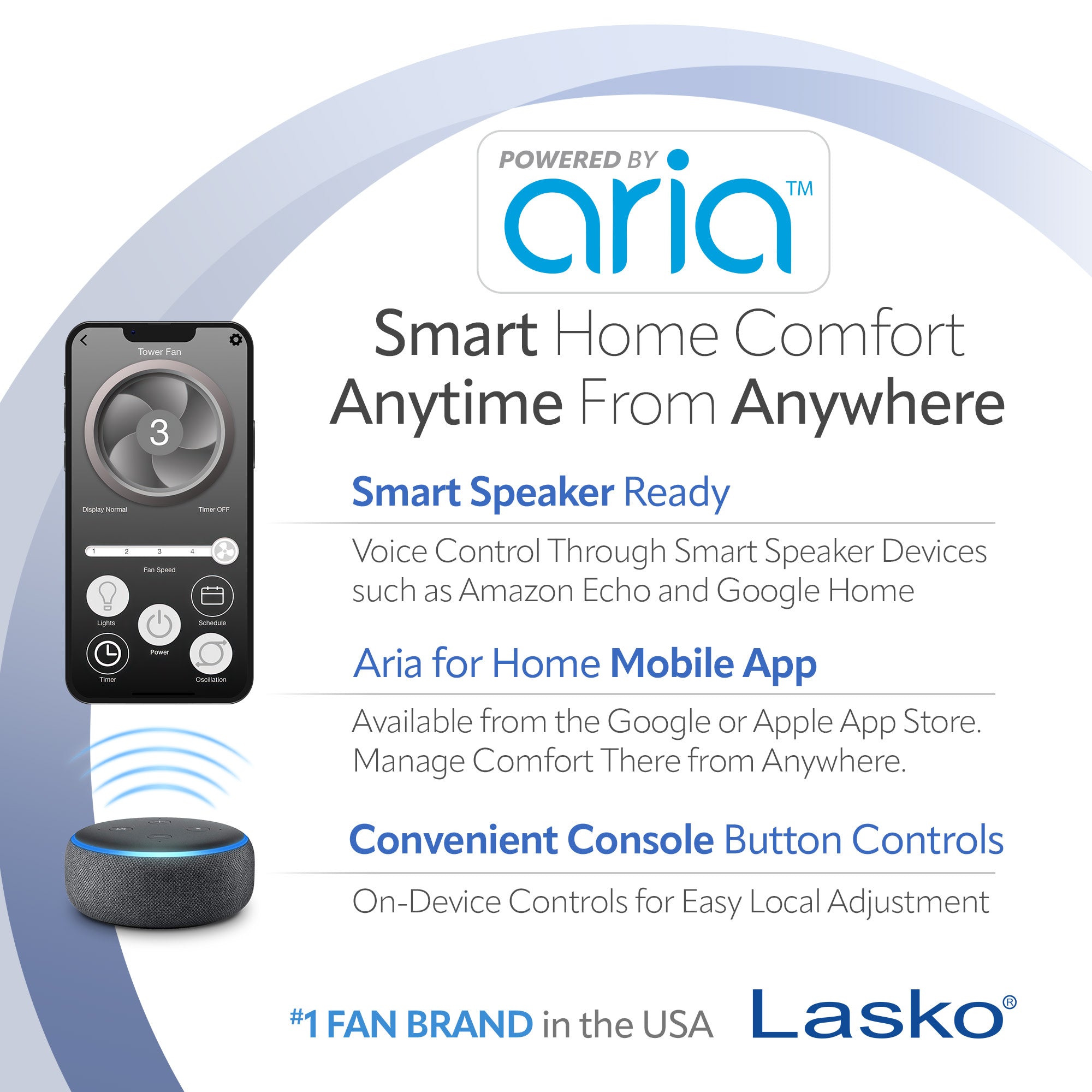 Lasko 40 Smart Tower Fan: Oscillating. 5-Speed. Timer. Wi-Fi. White - Image 3