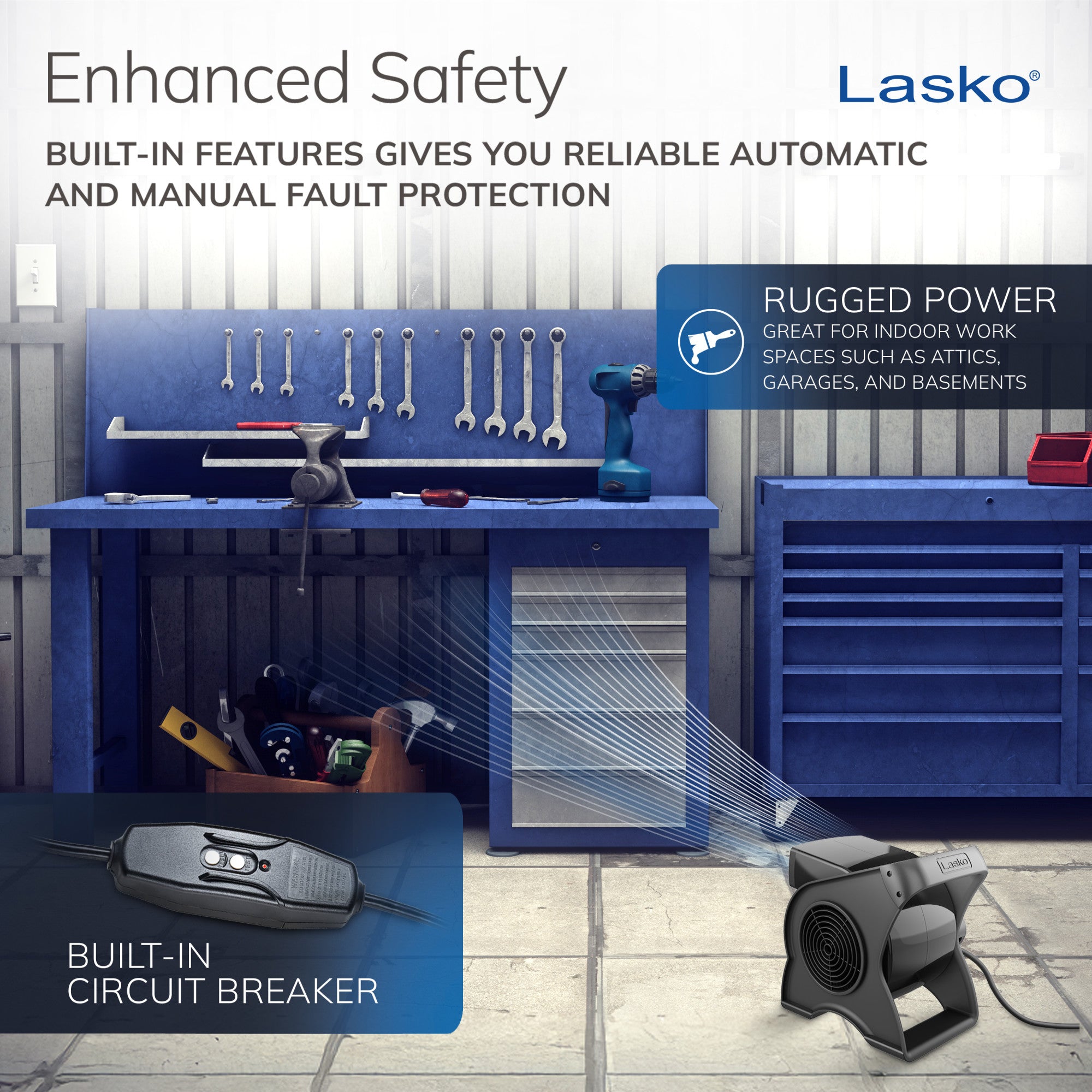 Lasko 12 Air Mover Blower Fan: 3-Speed. High Velocity. 2 Outlets. Pivoting. Black - Image 5