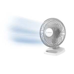 Lasko 6 Personal Table Fan: 2-Speed. Tilting Head. Storage Tray. White