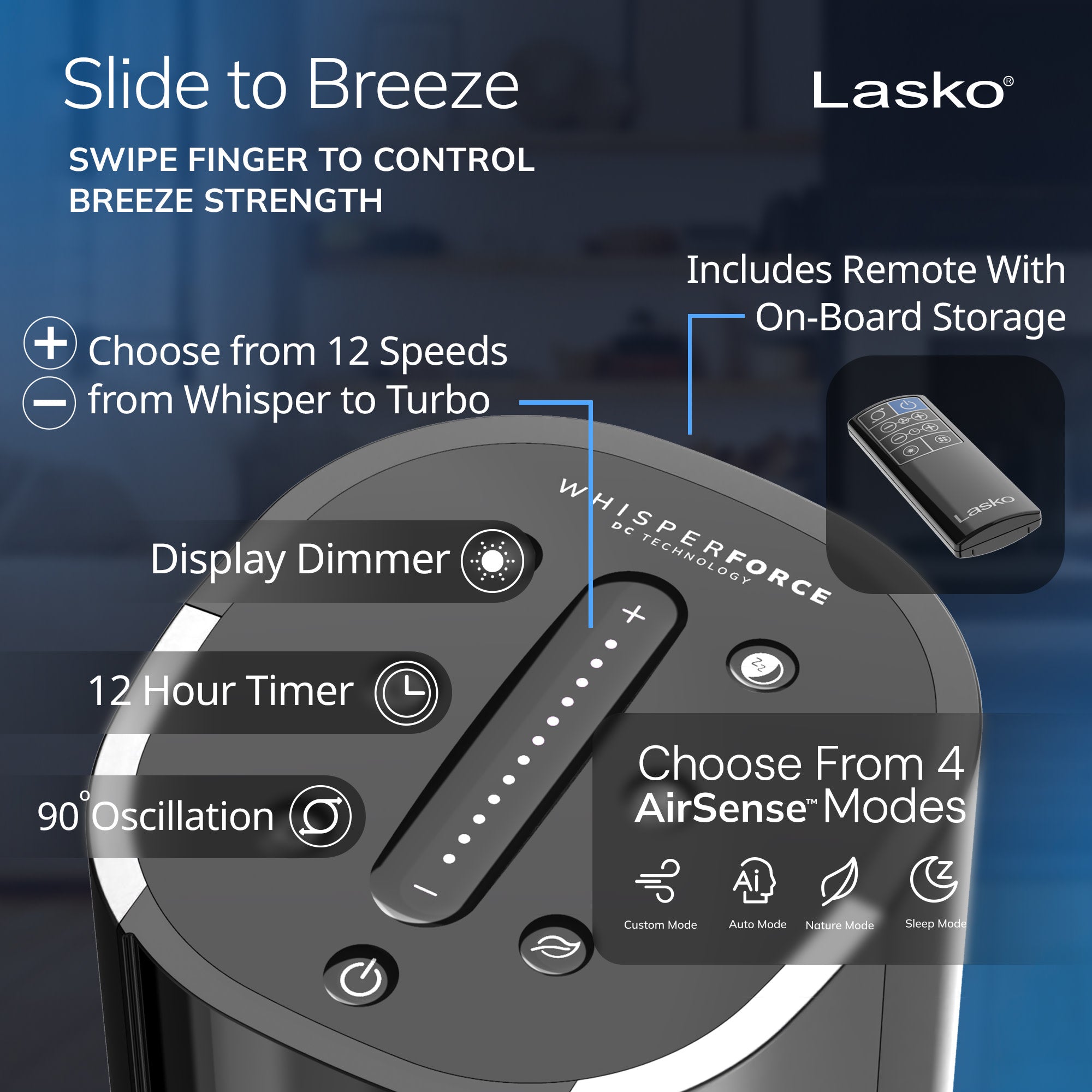 Lasko 40 DC Tower Fan: Oscillating. 12-Speed. Remote. Timer. Black - Image 9