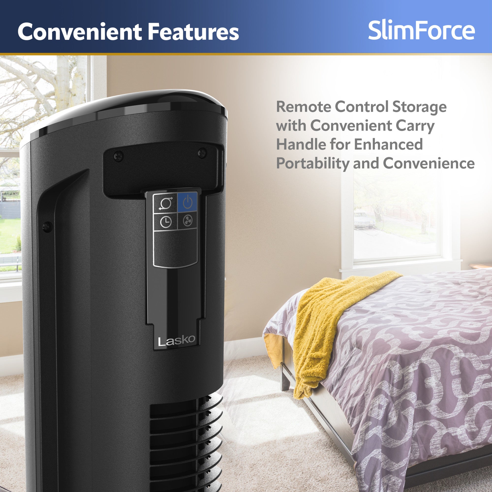 Lasko SlimForce 42 Tower Fan: Oscillating. 4-Speed. Remote. Timer. Black - Image 8
