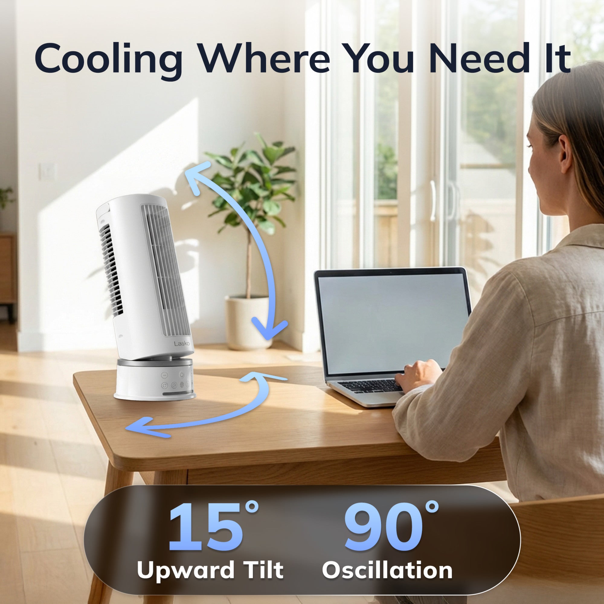 Lasko StealthBreeze 15 DC Table Fan: Oscillating. 12-Speed. 15?? Tilt. Remote. White - Image 3