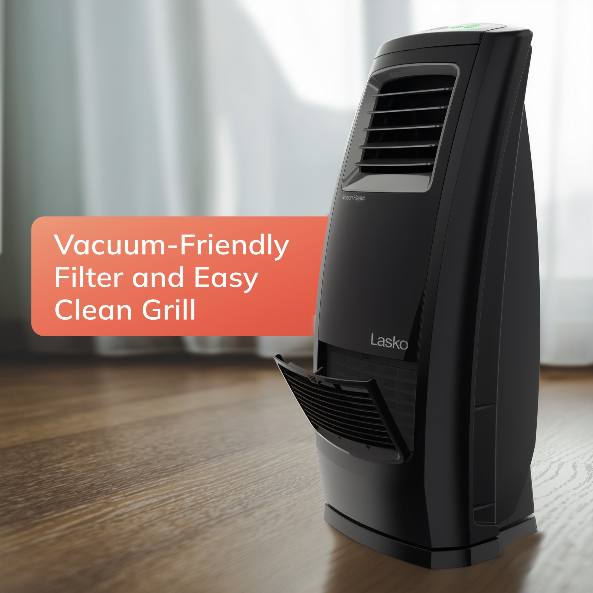 Lasko Motion Heat Plus 23 Ceramic Console Space Heater: Oscillating. 3 Heat Settings. Remote. Timer. Tip-Over Switch. Adjustable Louvers. Thermostat. Black - Image 7