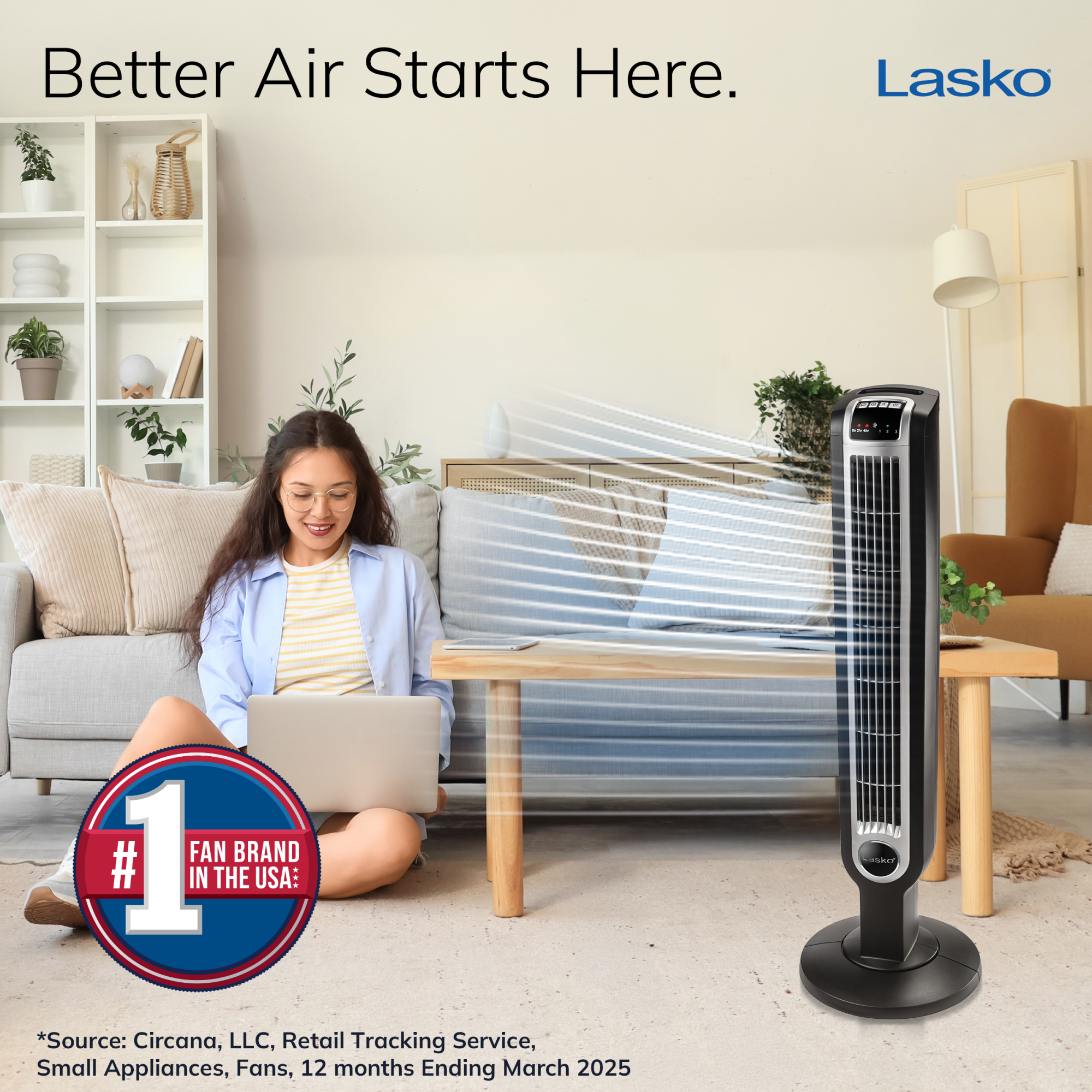Lasko 36 Tower Fan: Oscillating. 3-Speed. Remote. Timer. Black - Image 2