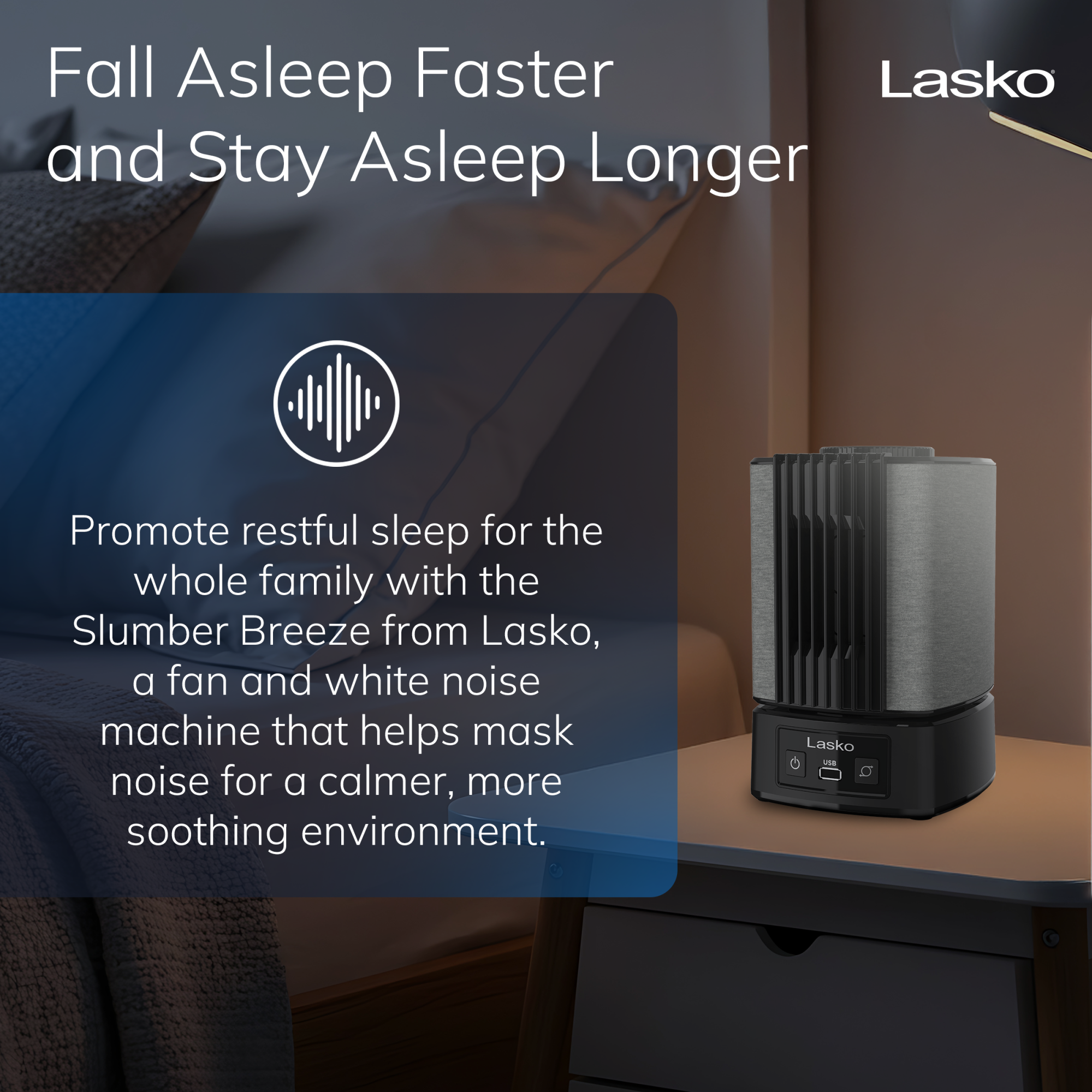 Lasko SlumberBreeze 8 Table Fan with White Noise: Oscillating. 2-Speed. Black - Image 4