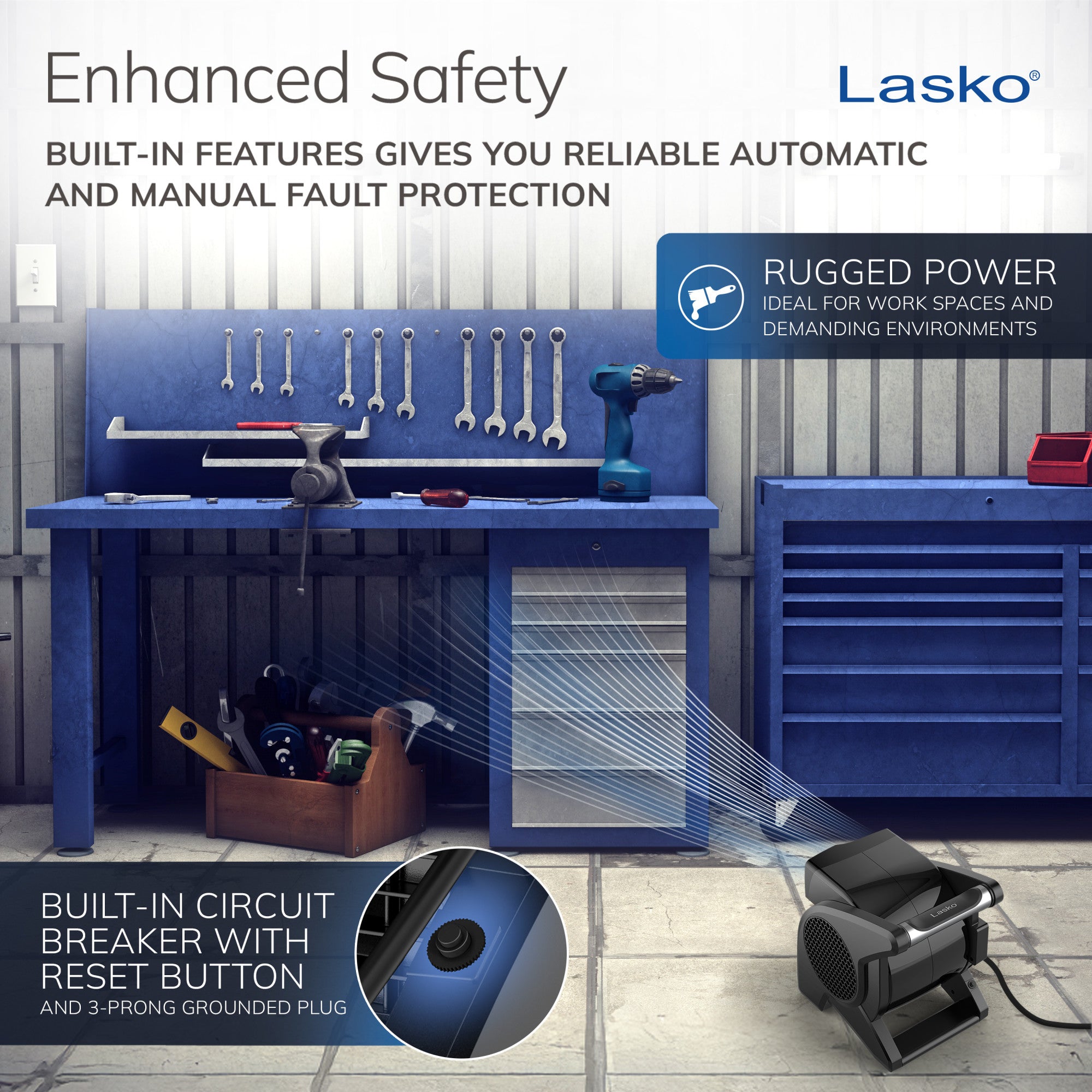 Lasko 15 Air Mover Blower Fan: 3-Speed. High Velocity. 2 Outlets. Pivoting. Black - Image 6
