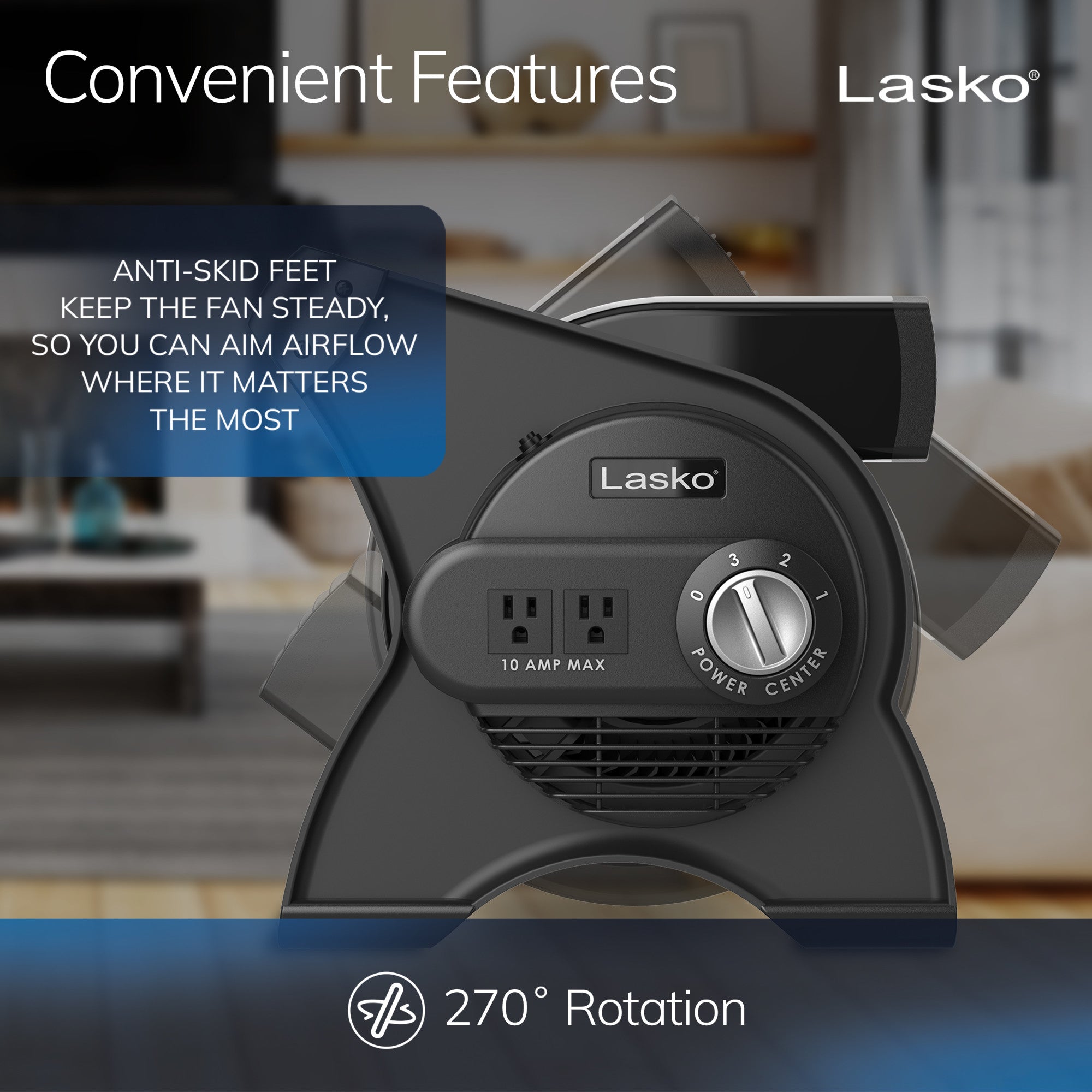 Lasko 12 Air Mover Blower Fan: 3-Speed. High Velocity. 2 Outlets. Pivoting. Black - Image 6