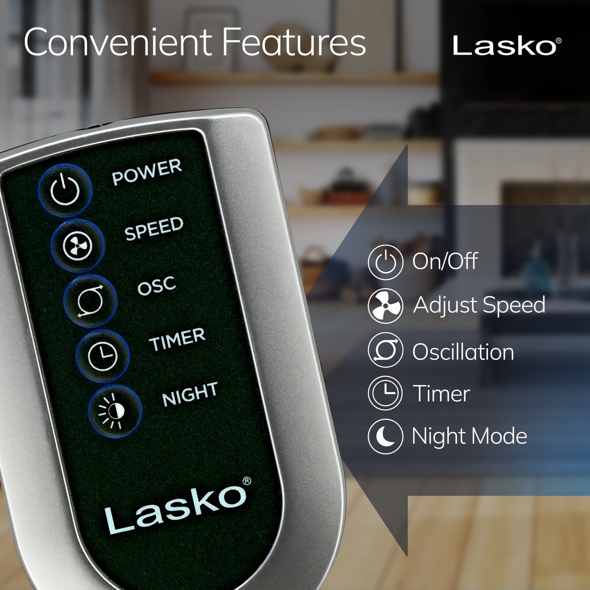 Lasko 48 Tower Fan: Oscillating. 3-Speed. Remote. Timer. Gray - Image 4