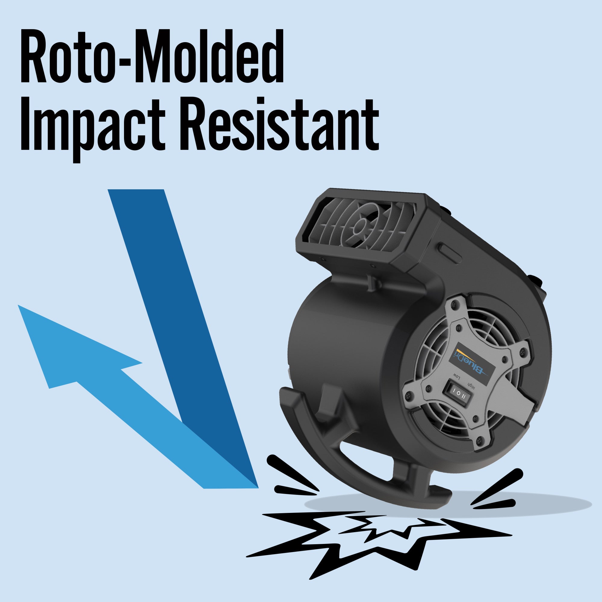 BlueDri 1/8 HP 13 Air Mover Blower Fan: 2-Speed. High Velocity. Black - Image 4