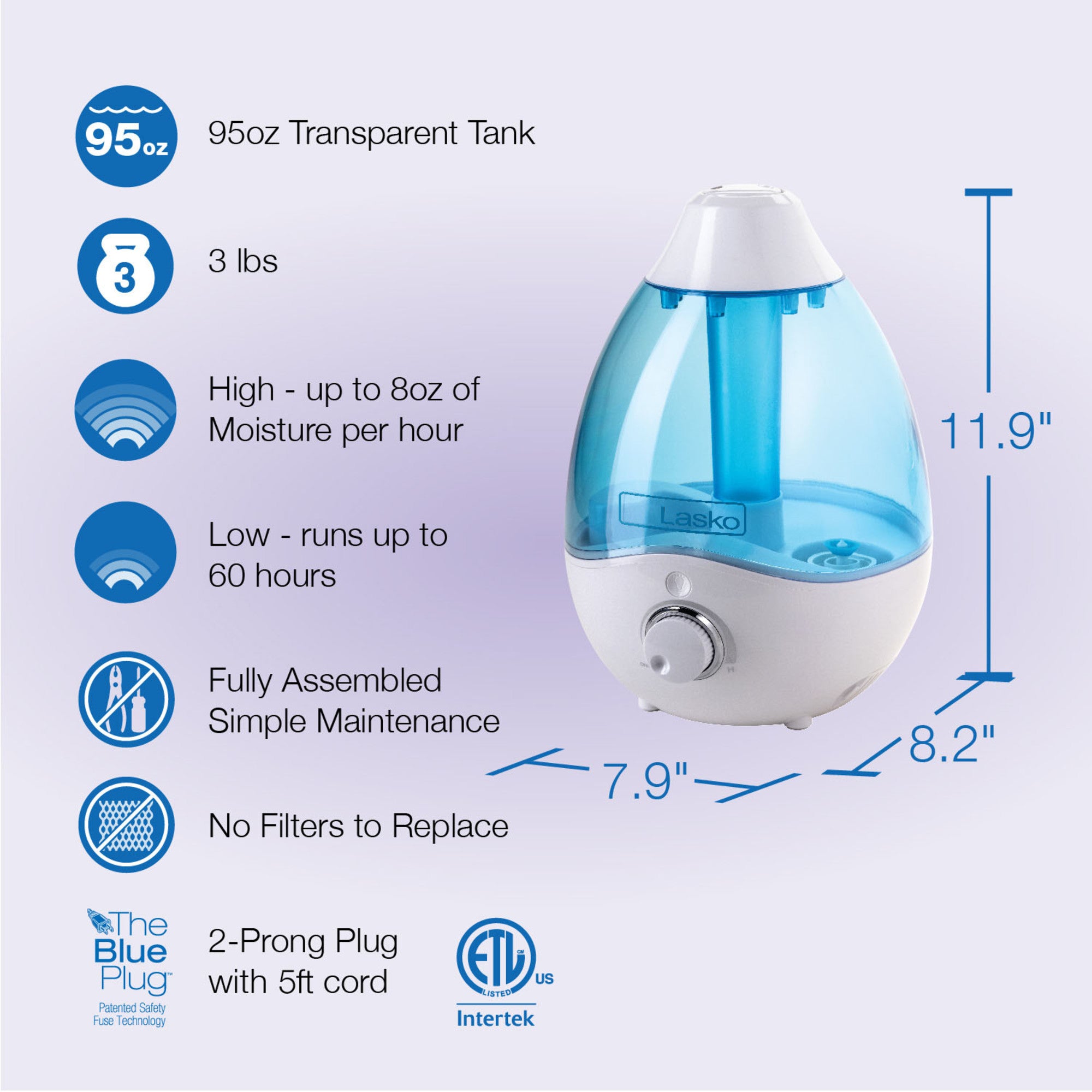Lasko UH200 Ultrasonic Cool Mist Humidifier with Scent Tray and Nightlight - Image 6
