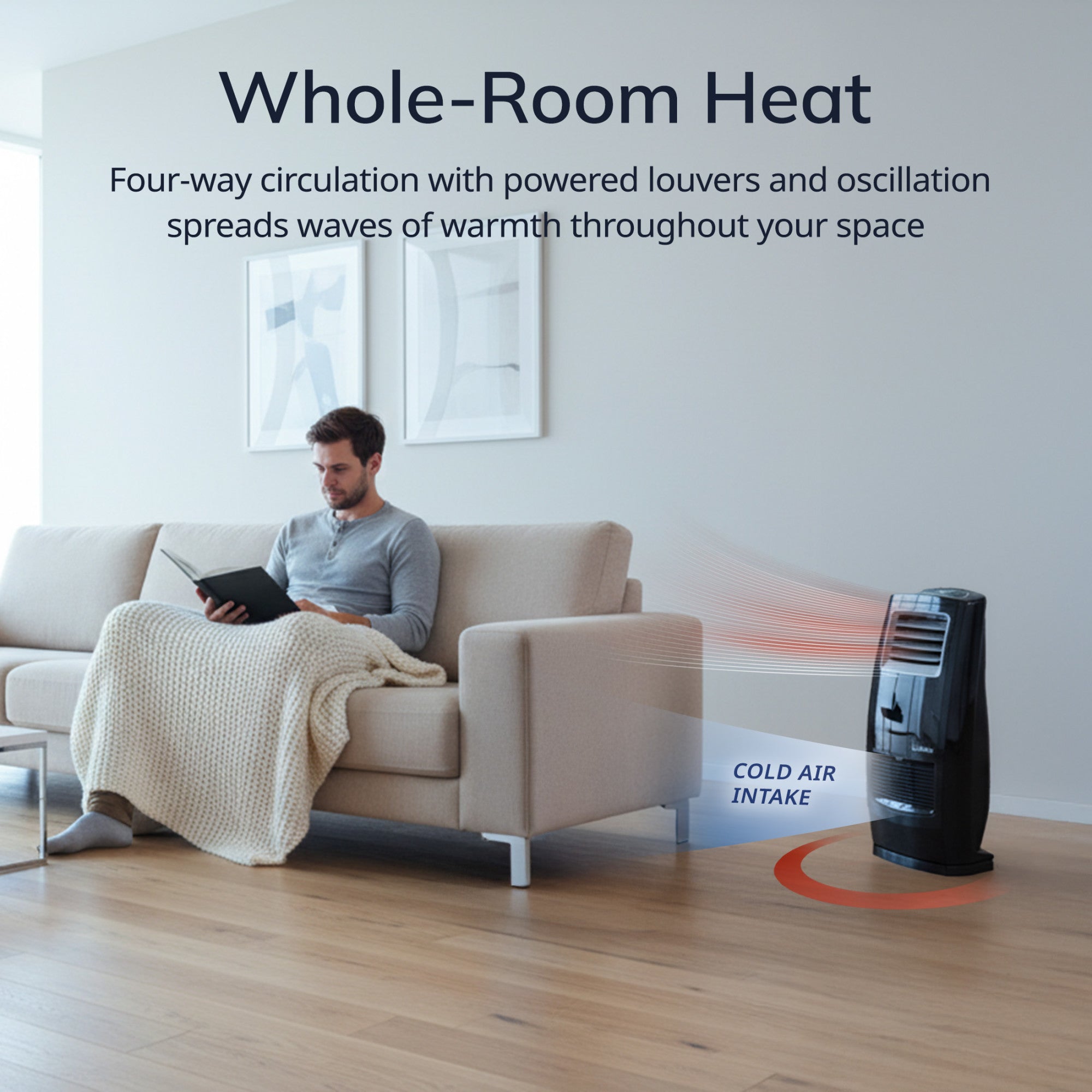 Lasko Motion Heat Plus 23 Ceramic Console Space Heater: Oscillating. 3 Heat Settings. Remote. Timer. Tip-Over Switch. Adjustable Louvers. Thermostat. Black - Image 3