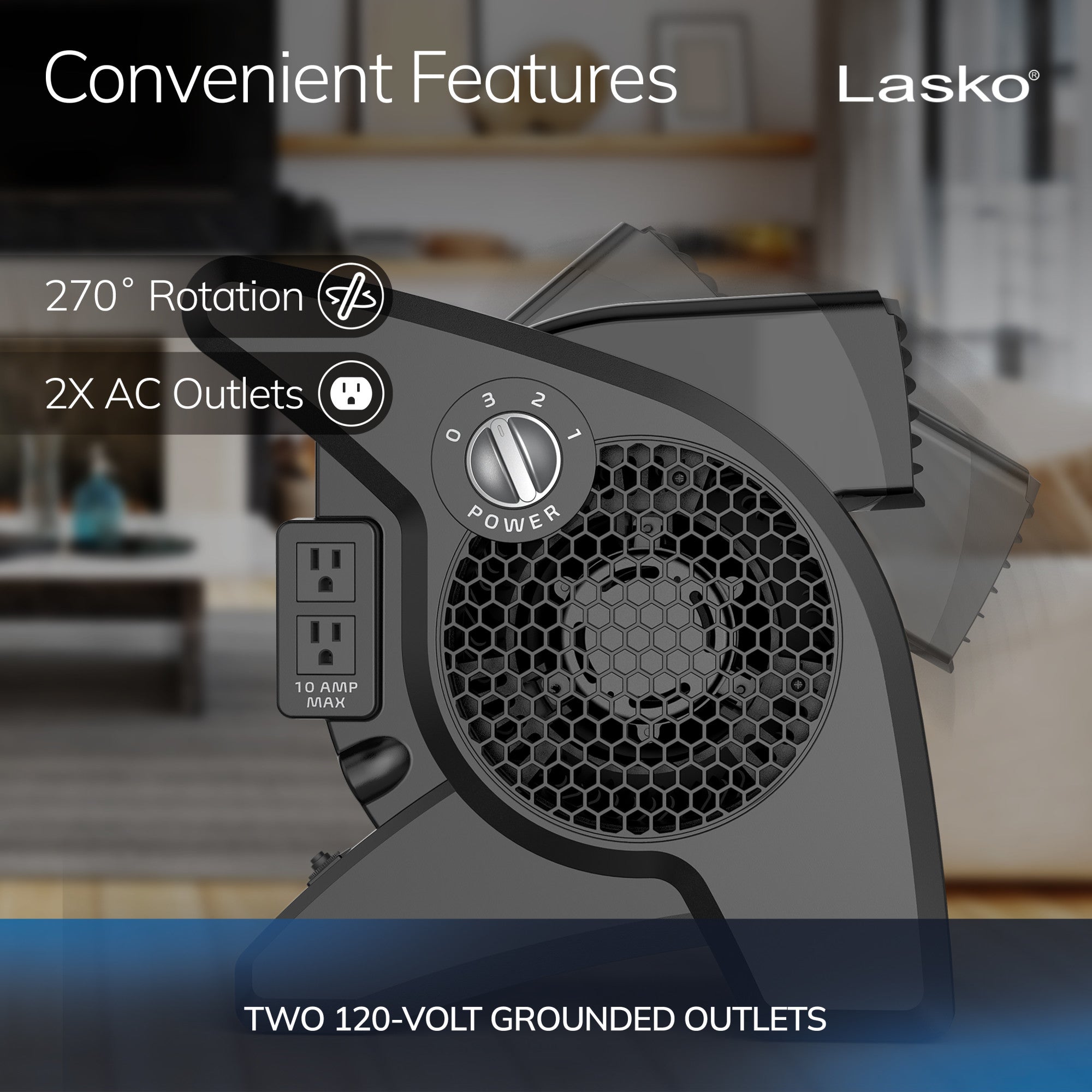 Lasko 15 Air Mover Blower Fan: 3-Speed. High Velocity. 2 Outlets. Pivoting. Black - Image 4