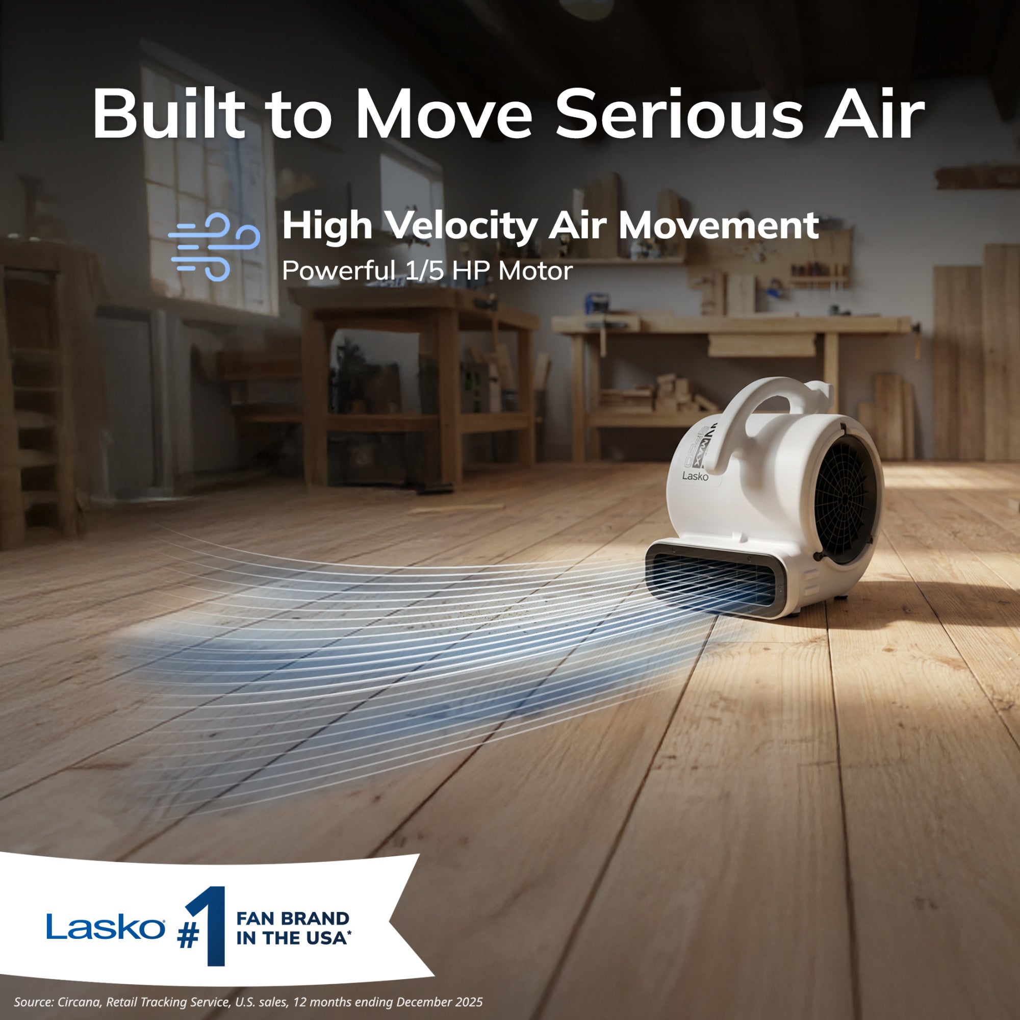 Lasko Super Fan Max 13 Air Mover Fan: 4-Speed. High Velocity. 2 Outlets. White - Image 2