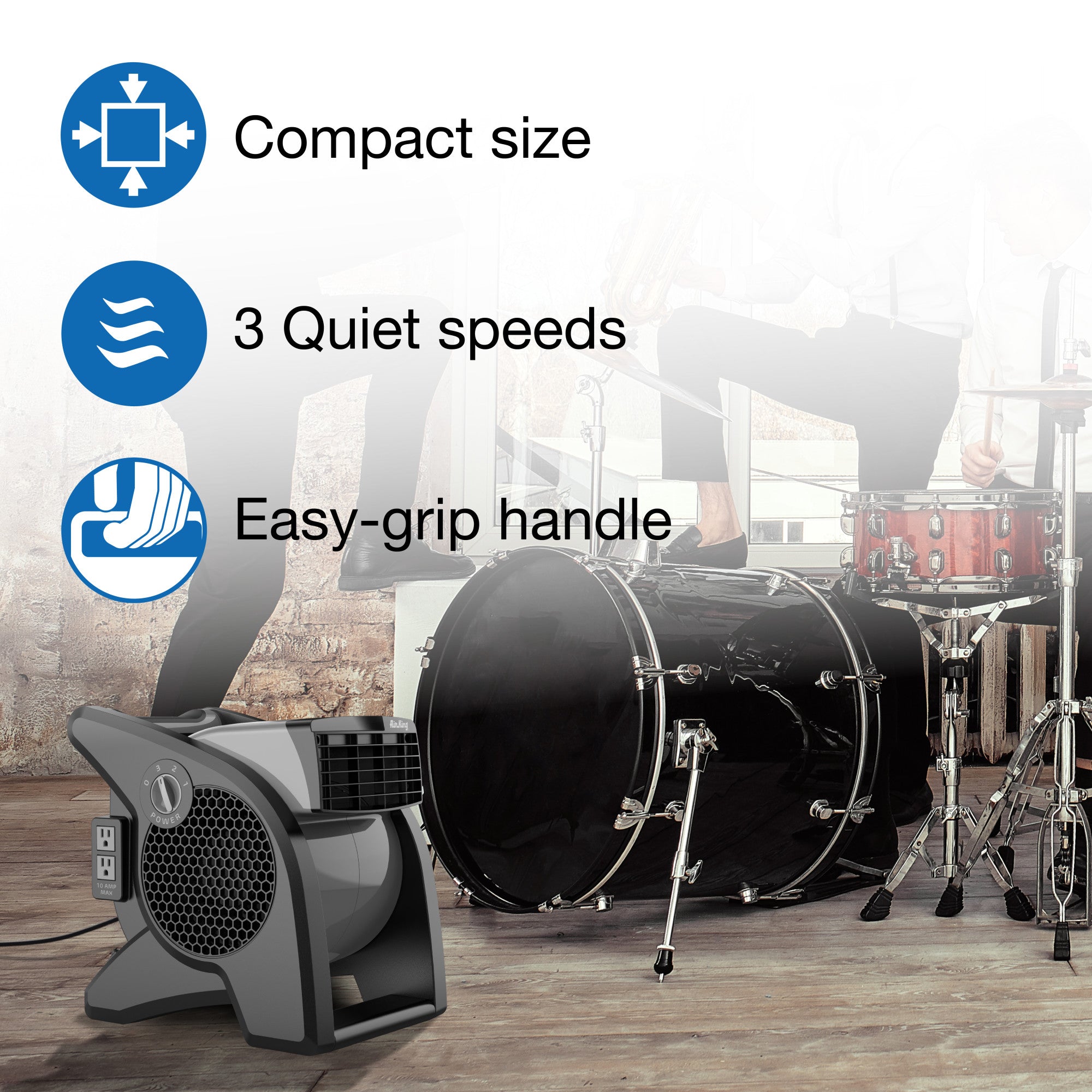 Air King 15 Air Mover Blower Fan: 3-Speed. High Velocity. 2 Outlets. Pivoting. Black - Image 4