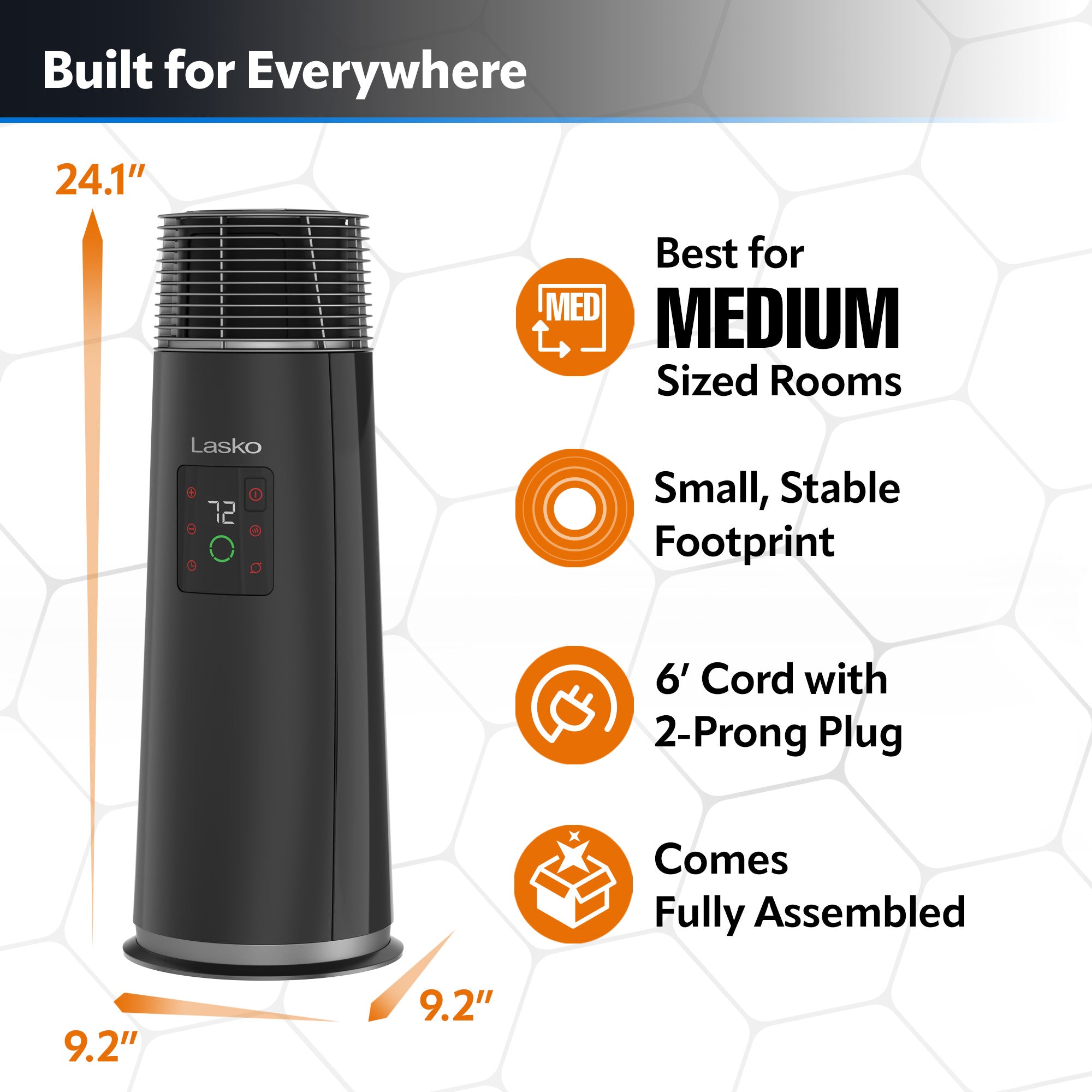 Lasko 24 Full-Circle Ceramic Tower Space Heater: Oscillating. 3 Heat Settings. Remote. Timer. Tip-Over Switch. Thermostat. Black - Image 5