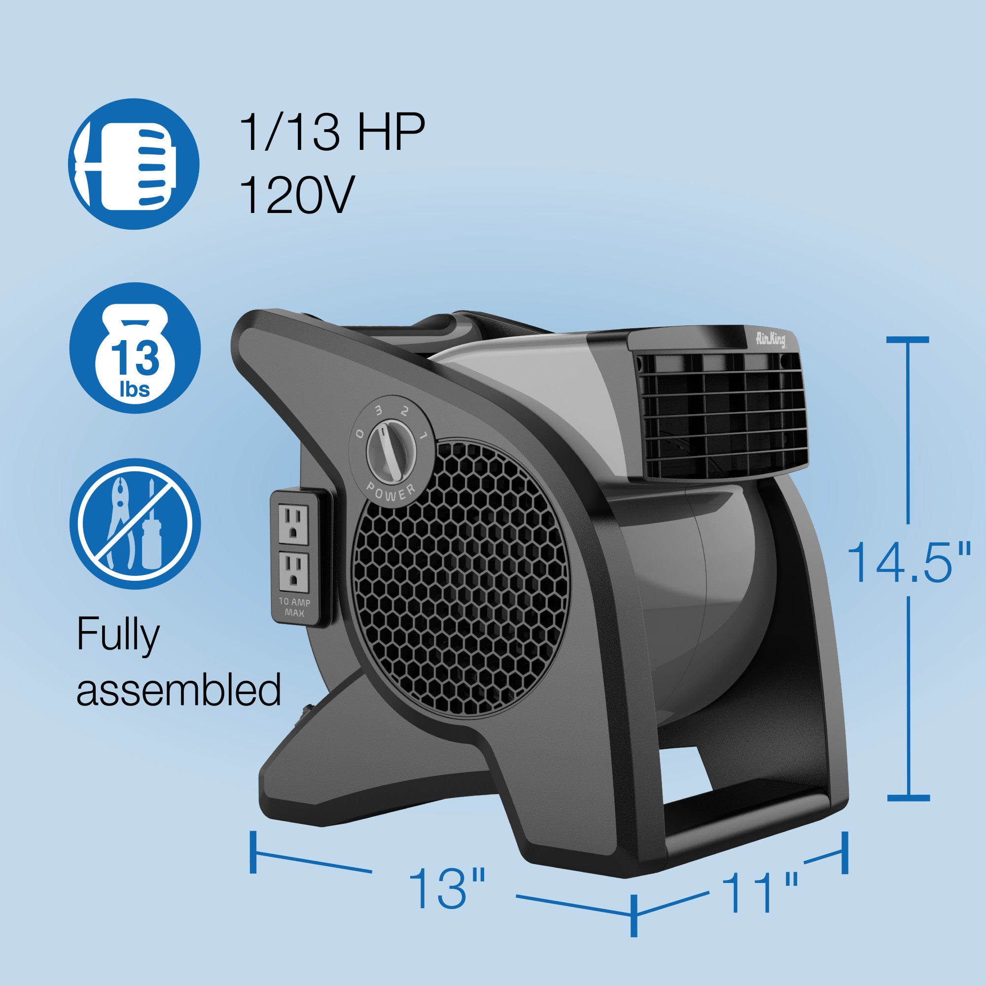 Air King 15 Air Mover Blower Fan: 3-Speed. High Velocity. 2 Outlets. Pivoting. Black - Image 6