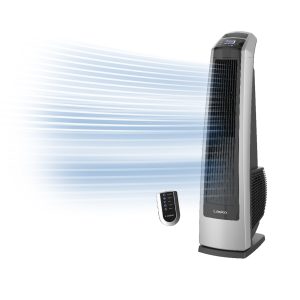 Lasko 35 Tower Fan: Oscillating. 3-Speed. High Velocity. Remote. Black/Silver